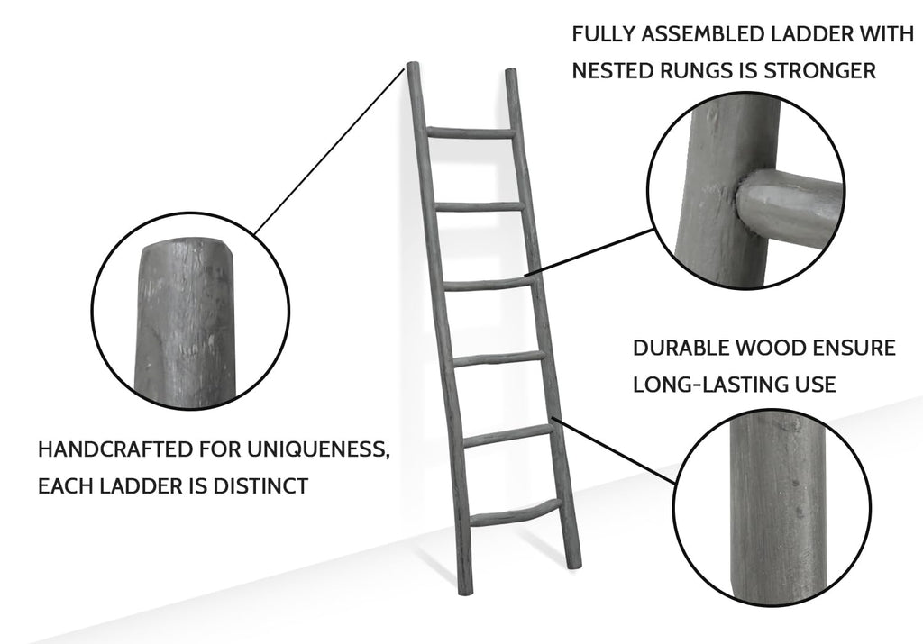 FUIN 57in Wood Blanket Ladder Living Room Decorative Wall Leaning Farmhouse Quilt Display Holder Rustic Wooden Towel Rack for Bathroom, Black