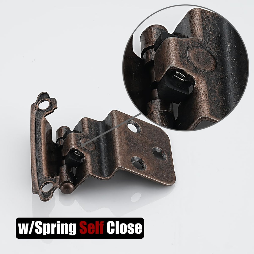 JQK 3/8 Inch Inset Cabinet Door Hinges Oil Rubbed Bronze, 4 Pack 2 Pairs Flush Face Mount Cupboard Self-Closing Kitchen Cabinet Hardware Hinges with Door Bumper, CH201-ORB-P4