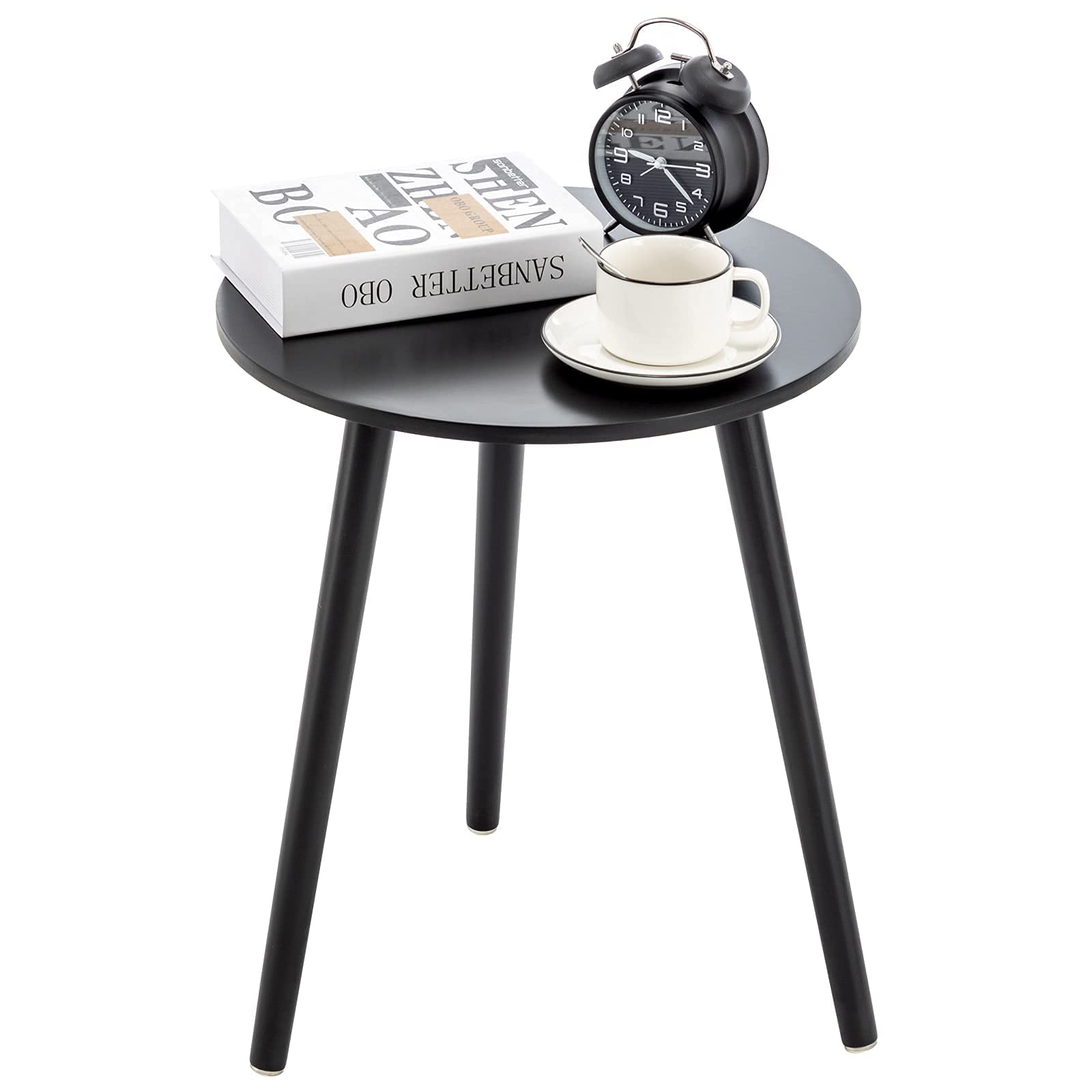 Apicizon Black Round Side Table, Black End Table Bedside Table Nursery with Wood Legs, Nightstand for Living Room, Bedroom, 16.5 x 20.5 Inches