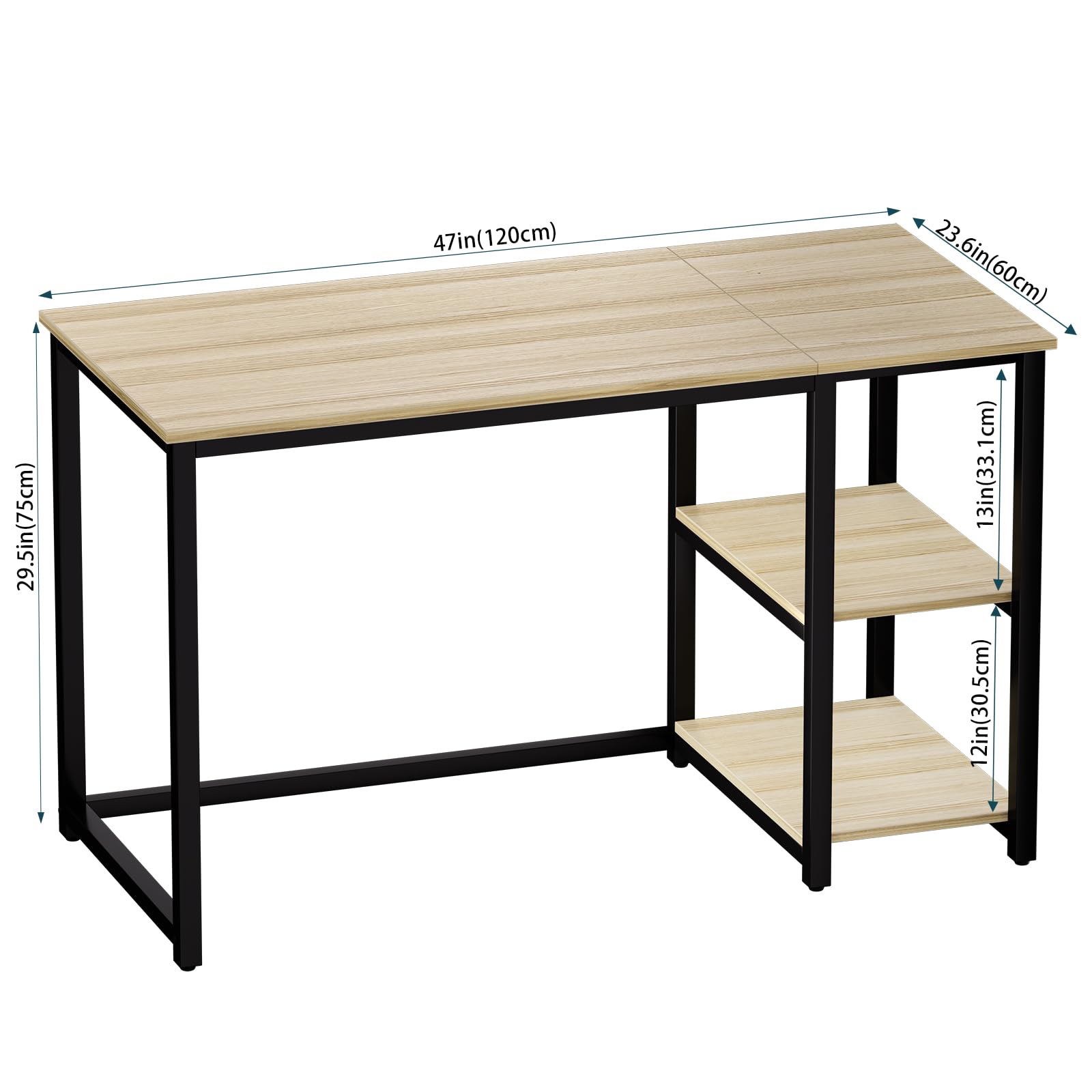 SINPAID 40 Inch Small Gaming Desk with Shelves for Small Spaces, Easy Assembly Study Desk, Sturdy Writing Desk for Bedroom & Home Office, Black