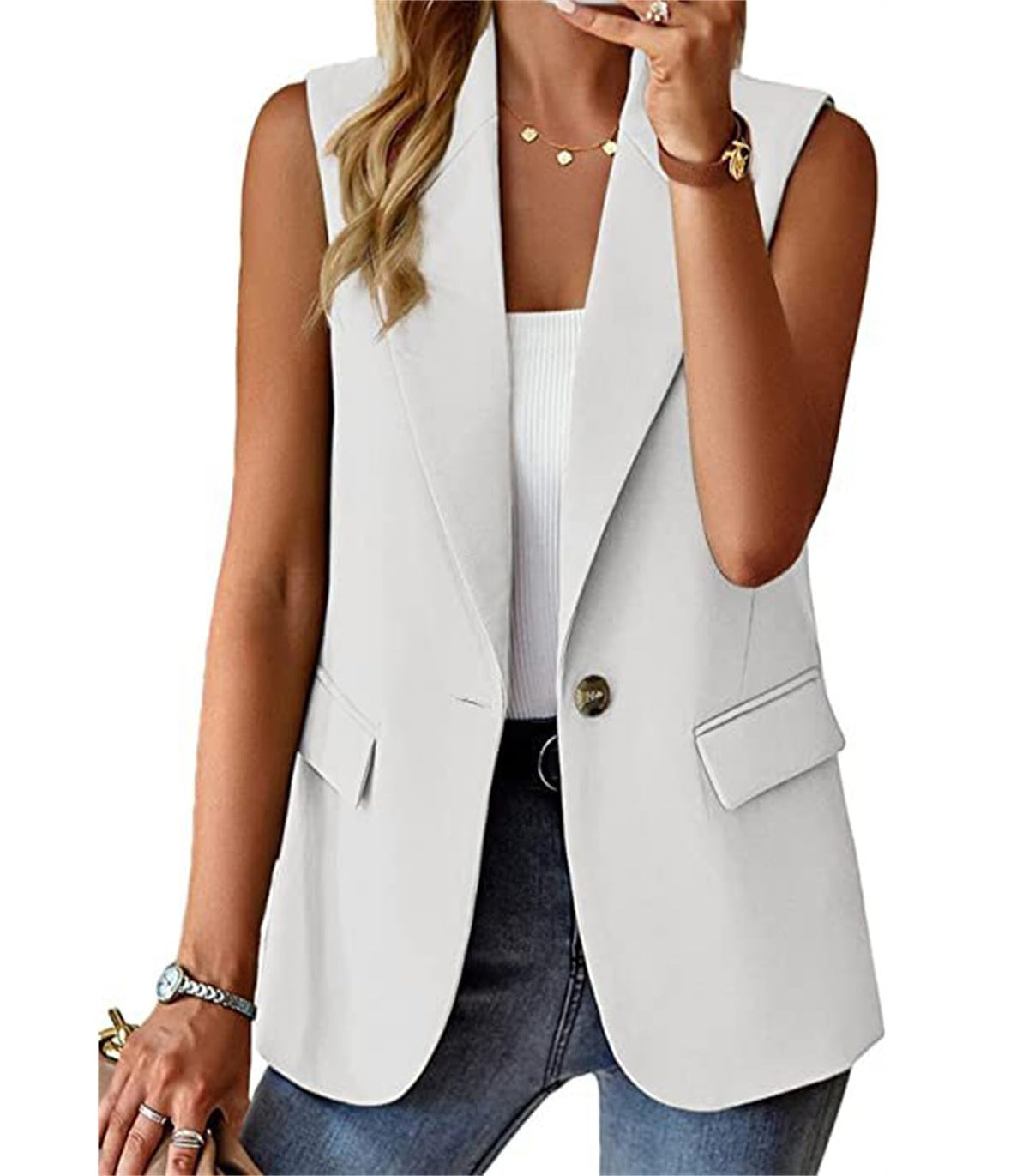 Sleeveless Blazer Vest for Women Summer 2026 Fashion Casual Lightweight Open Front Work Office Blazer Jackets with Pockets
