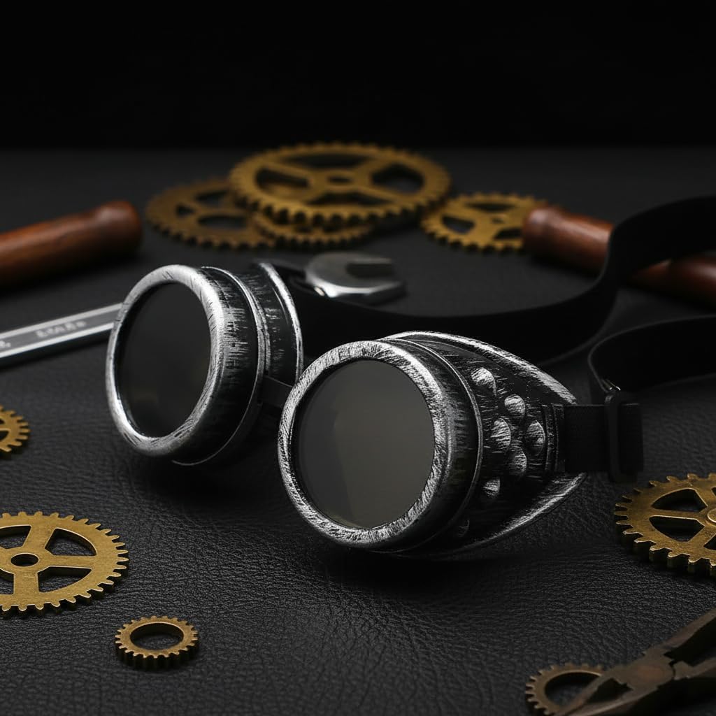 WEICHUAN Vintage Steampunk Goggles Mad Scientist Goggles Cosplay Punk Glasses for Adult, Women, Men Halloween Costume