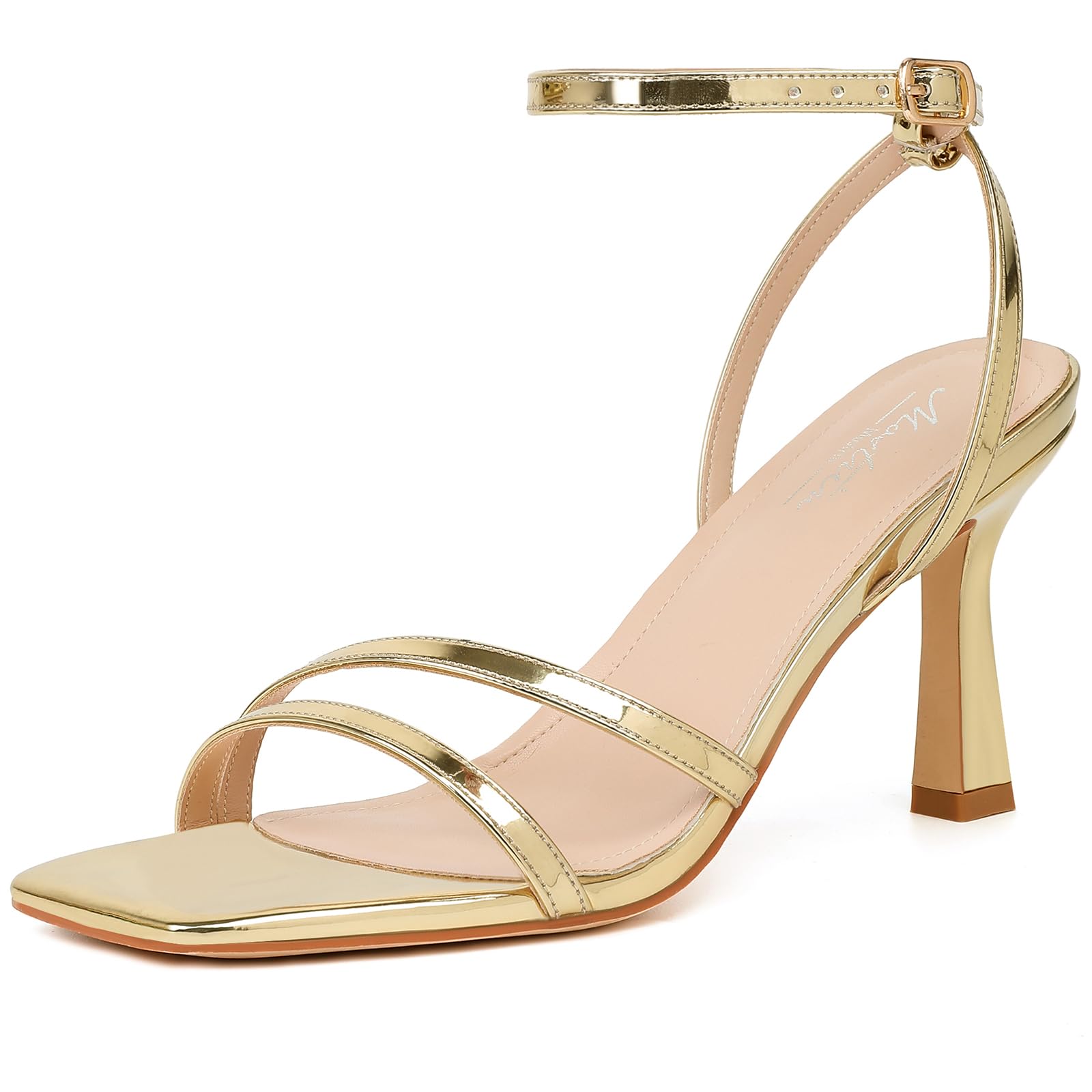 Mostrin Strappy Kitten Heels for Women Square Open Toe Heels Ankle Strap Lace Up Heeled Sandals for Party, Prom