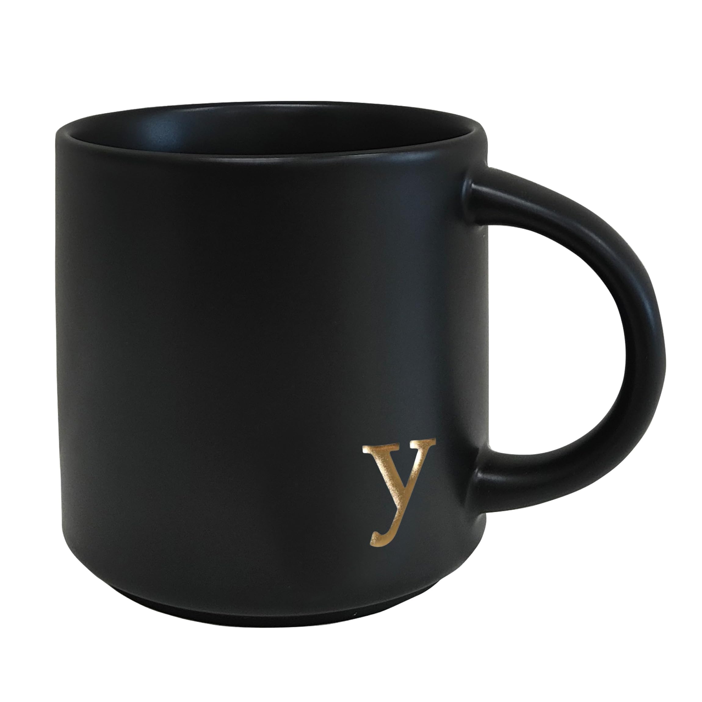 COLLECTIVE HOME - Black Monogram Ceramic Mugs, 15 oz Golden Initial Coffee Cups, Elegant Alphabet Tea Mugs, Personalized Halloween Mug with Gift Box, Perfect for Office and Home Décor (a)