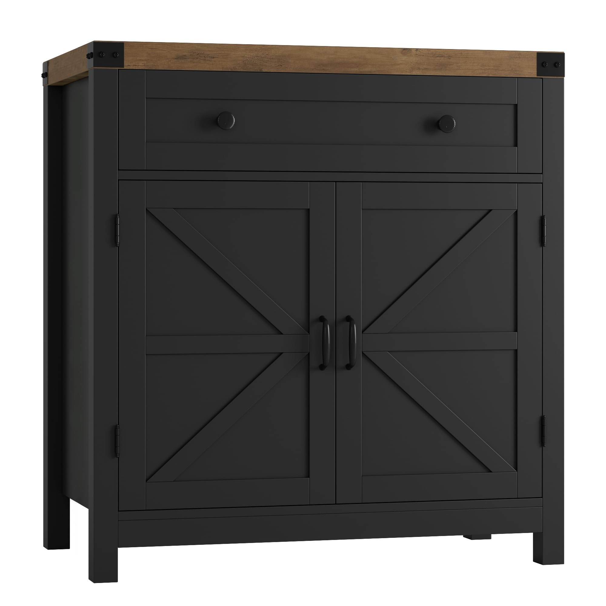 HOSTACK Coffee Bar Cabinet, Kitchen Storage Cabinet, Modern Farmhouse Buffet Sideboard with Drawer and Adjustable Shelf, Barn Door Accent Cabinets for Kitchen, Dining Room, Entryway, Ash Grey