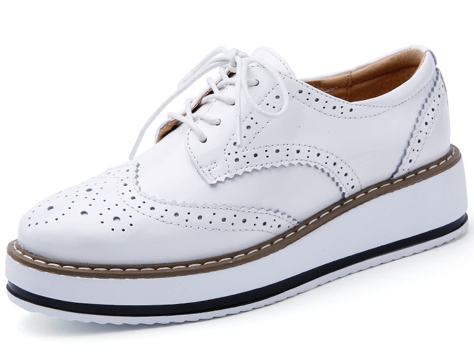 DADAWEN Women's Platform Lace-Up Wingtips Square Toe Oxfords Shoe