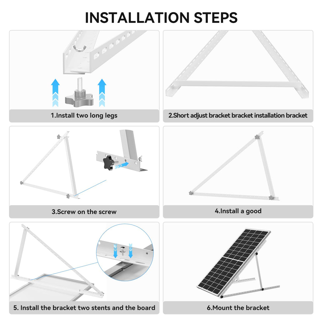 Upgraded 47in Adjustable Solar Panel Tilt Mount Brackets, Foldable Tilt Legs, Support 100 200 300 400 500 Watt Solar Panels 4-8Pcs, Solar Panel Stand for Roof, Off-Grid, RV and Boat