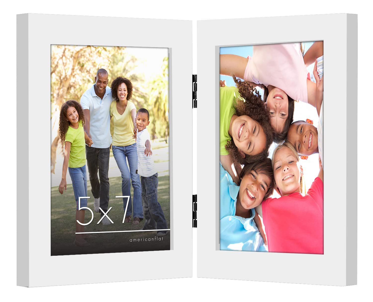 Americanflat Hinged 4x6 Picture Frame with Shatter-Resistant Glass - Double Picture Frames with Engineered Wood - Signature Collection - Photo Frame for Tabletop Display - Black