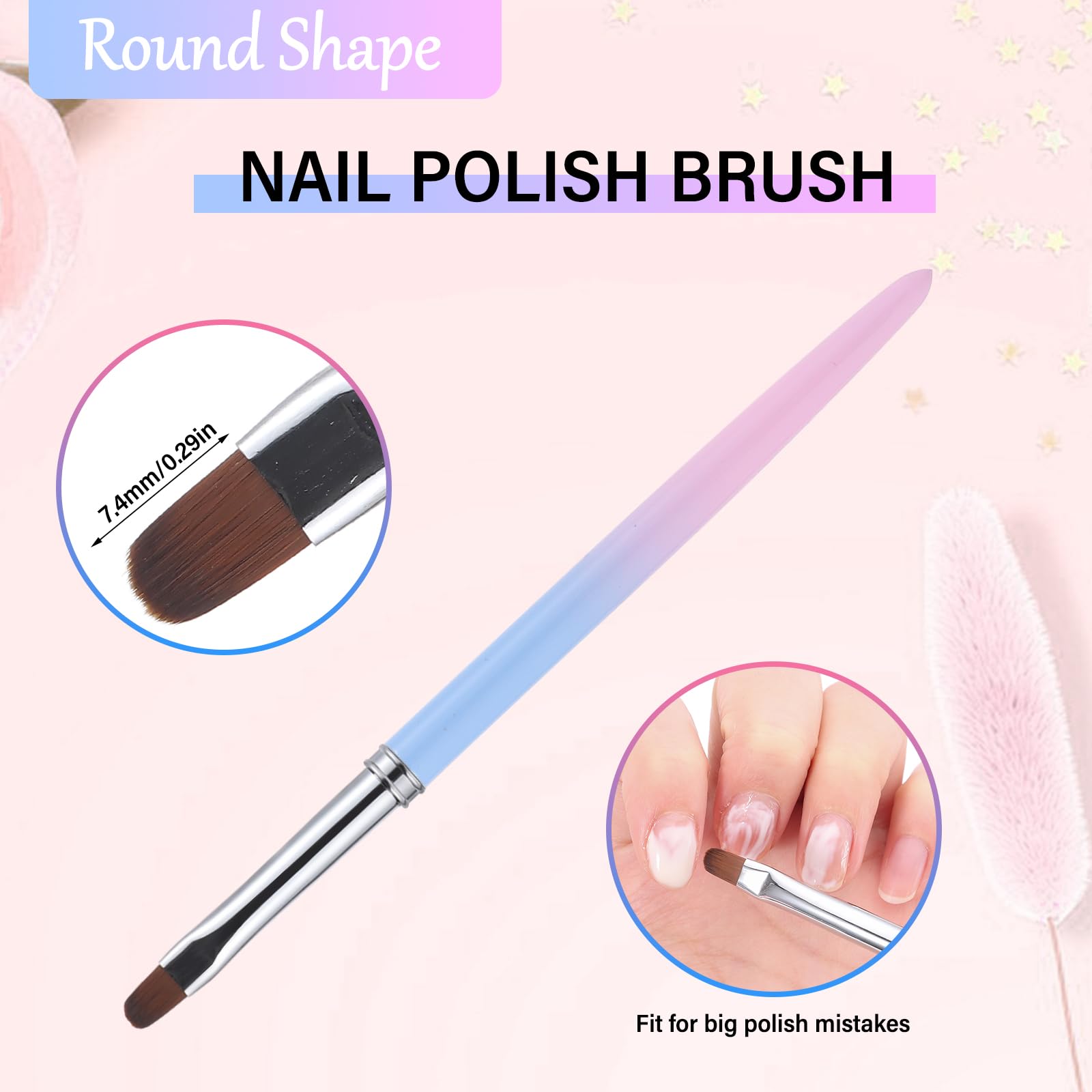 Nail Art Clean Up Brushes,Nail Brushes for Cleaning Polish Mistakes on the Cuticles, Acetone Resistant Nail Brush, Fingernail Cleaning Brushes for Nail Art and Designs (2 Pcs Round&Angled)