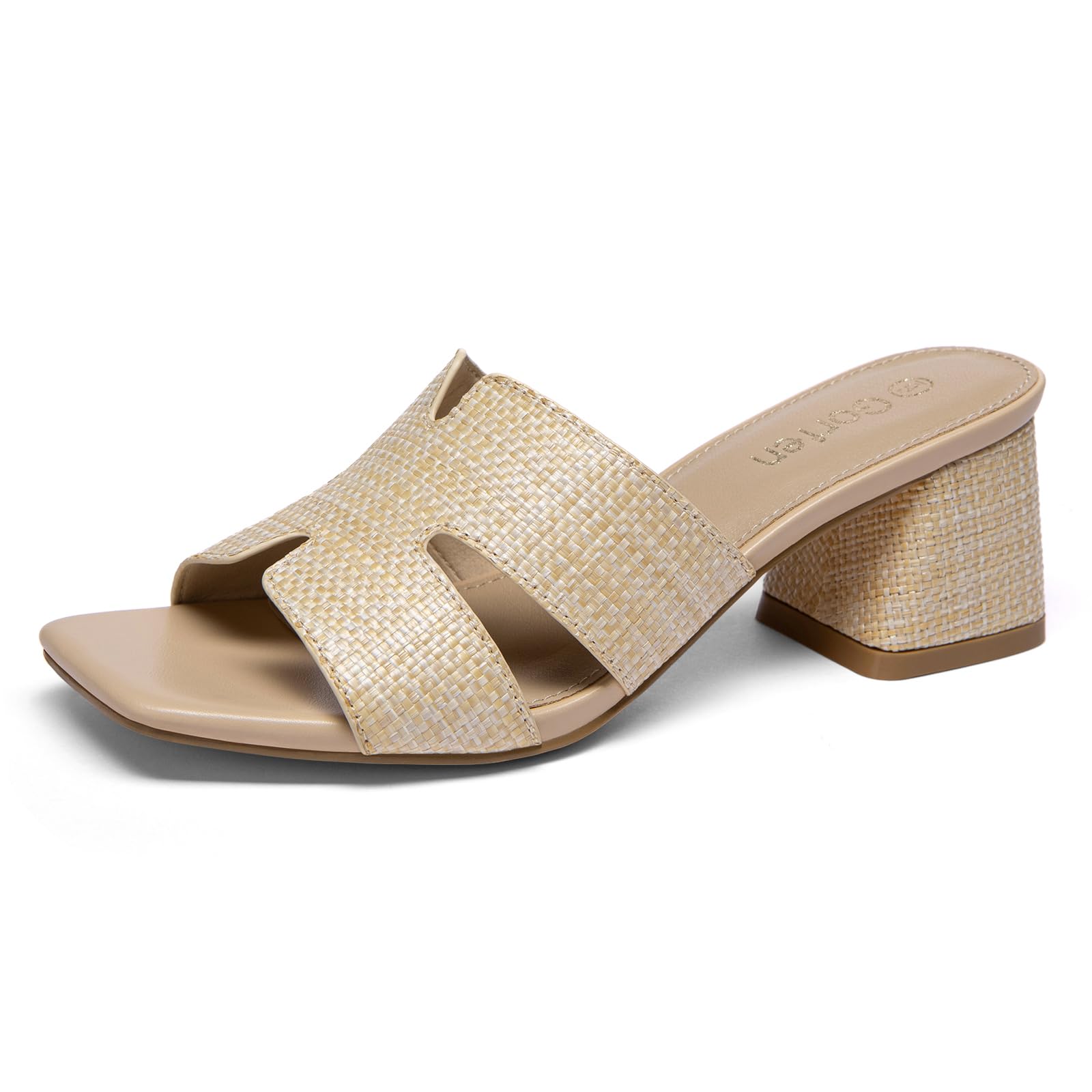 Women's Square Open Toe Sandals Low Block Chunky Heel Slip on Comfortable Casual Sandals for Daily Wear
