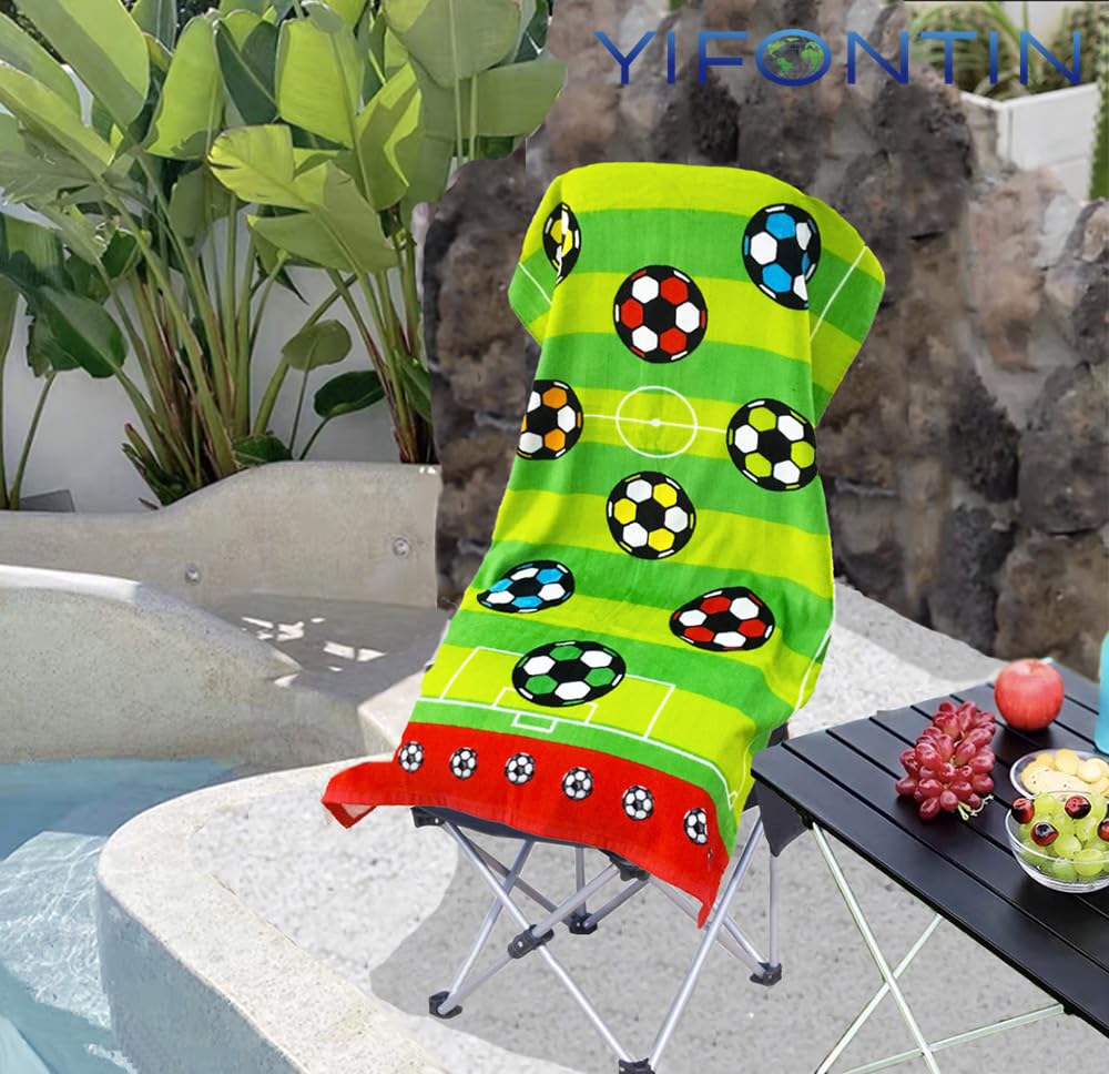 Kids Beach Towel Velour Terry Blanket Throw 100% Cotton Super Soft Absorbent 25.5X51 inches for Bath Swimming Sports Camping Holiday Picnic, Bus Coconut Parasol Lounge Audio Player.