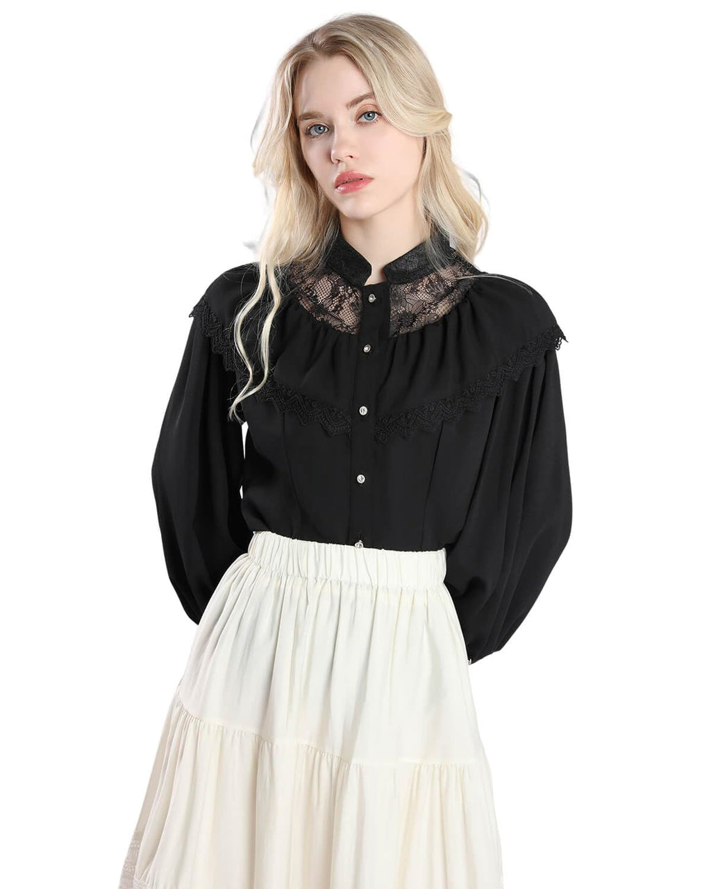 Nuoqi Victorian Blouse Womens Gothic Shirt Vintage Long Sleeve Lotus Ruffle Tops