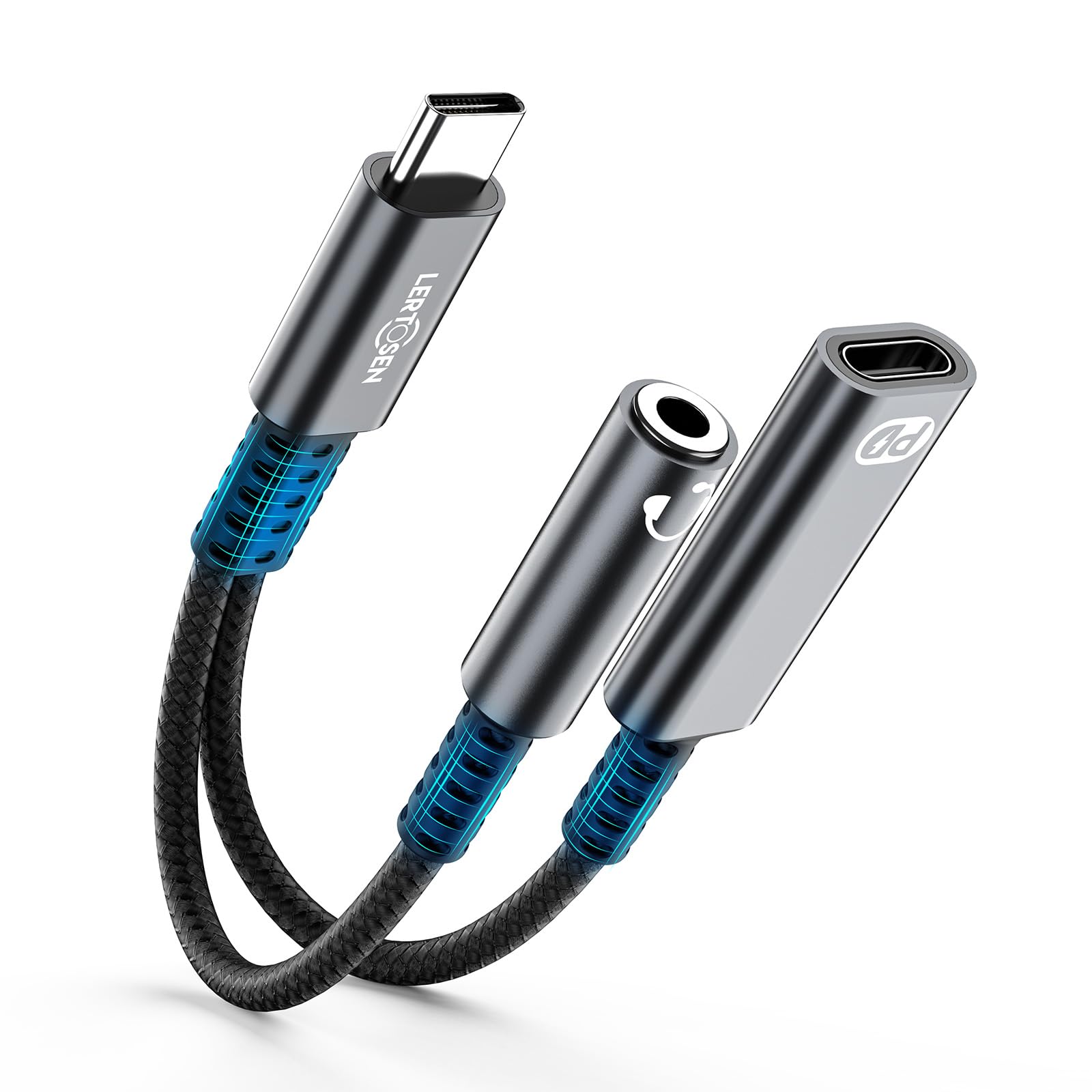 USB C to 3.5mm Headphone Jack and Charger Adapter,2 in 1 Hi-Res Audio & PD 60W Fast Charging Dongle,Type C to Aux Splitter Cable Cord for iPhone 17/16/15 Pro Max,Samsung S25/S24/S23,iPad Pro,Pixel