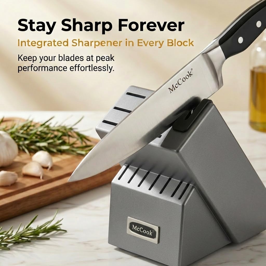 McCook® Knife Sets,German Stainless Steel Kitchen Knife Block Set with Built-in Sharpener, 20-Piece Razor-Sharp Kitchen Knives, Forged Triple Rivet,Full Tang,Ergonomic Handle,Elegant Box for Gift