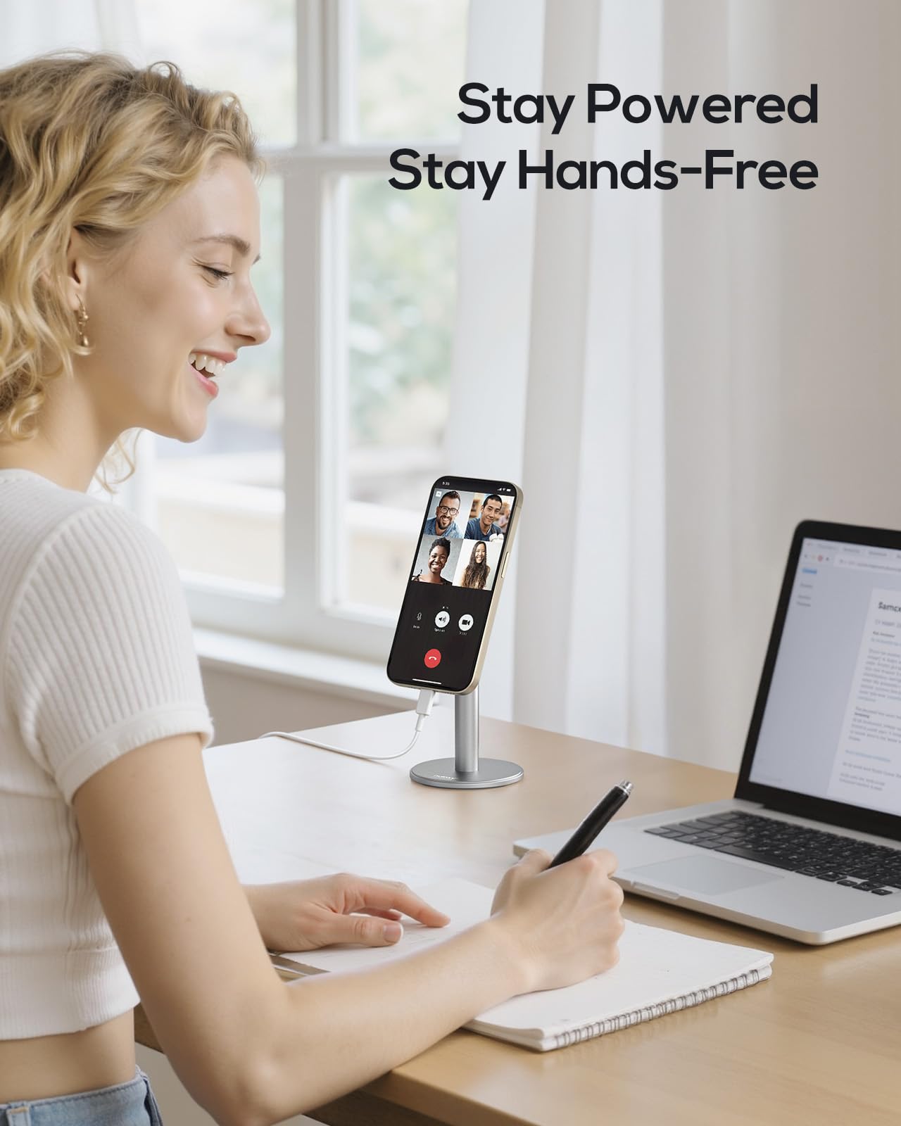 Nulaxy Magnetic Full Aluminum Cell Phone Stand for MagSafe with Metal Ring, 360 Rotating Phone Stand for Desk, Office Desk Accessories, Adjustable Phone Holder Compatible with All Phones, Gray