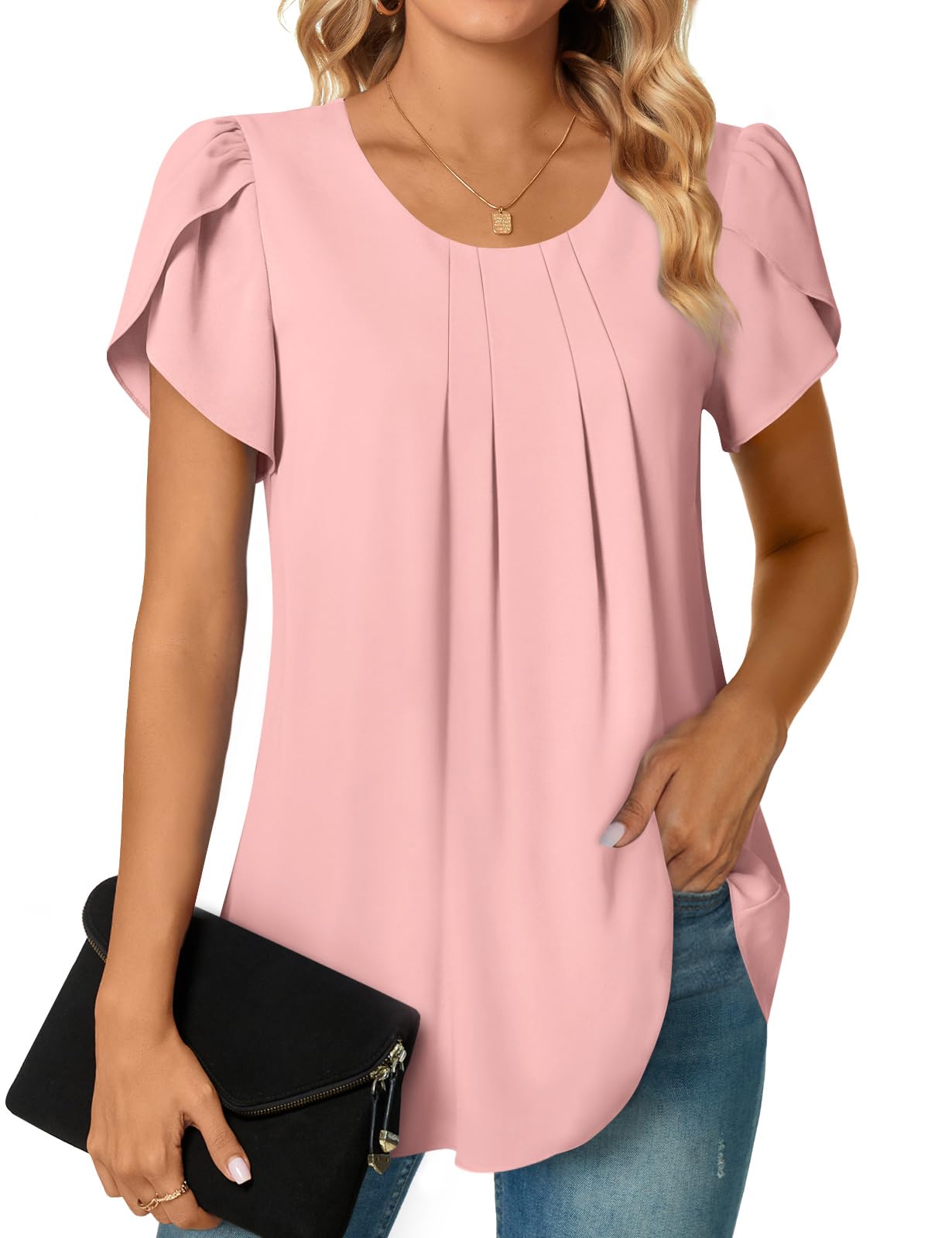 Bestbee Womens Plus Size Tops Dressy Casual Summer Chiffon Blouses Short Sleeve Dress Shirts Business Loose Fit Tunics