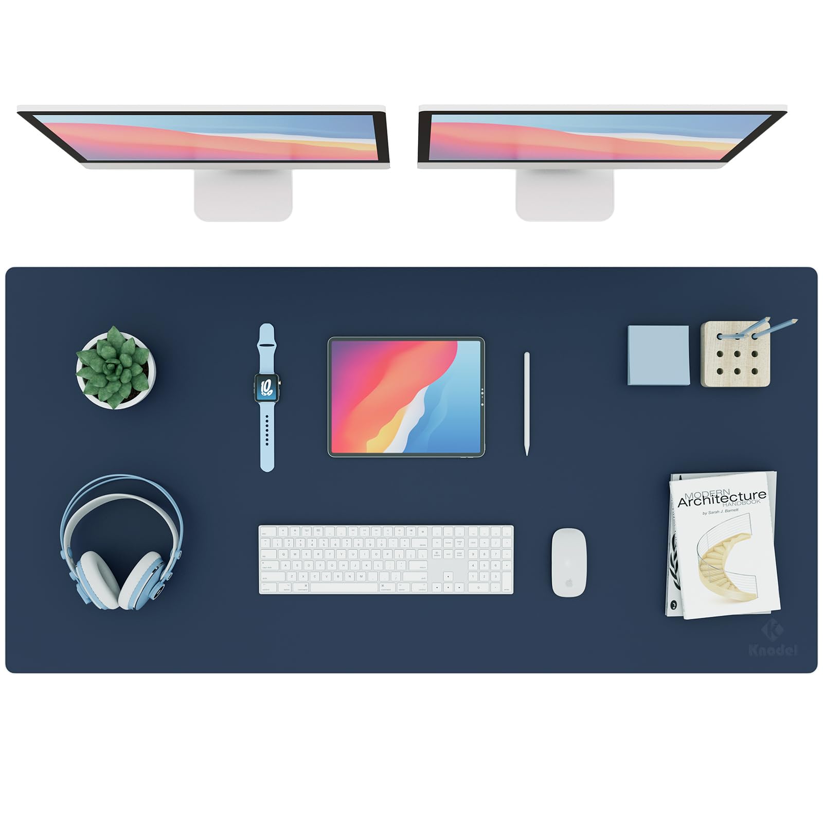 K KNODEL Small Office Leather Desk Mat, Mouse and Keyboard Pad, Computer and Laptop Mat, Desktop Protector and Cover, Writing Pad and Blotter (23.6"x13.8", Black)