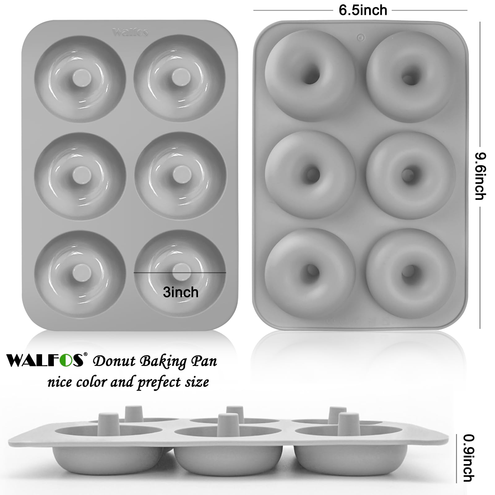 Walfos Donut Pan for Baking - Non-Stick Silicone Doughnut Pan Set, Silicone Donut Mold Heat Resistant, Make Perfect Donut Cake Biscuit Bagels, BPA FREE and Dishwasher Safe, Set of 3