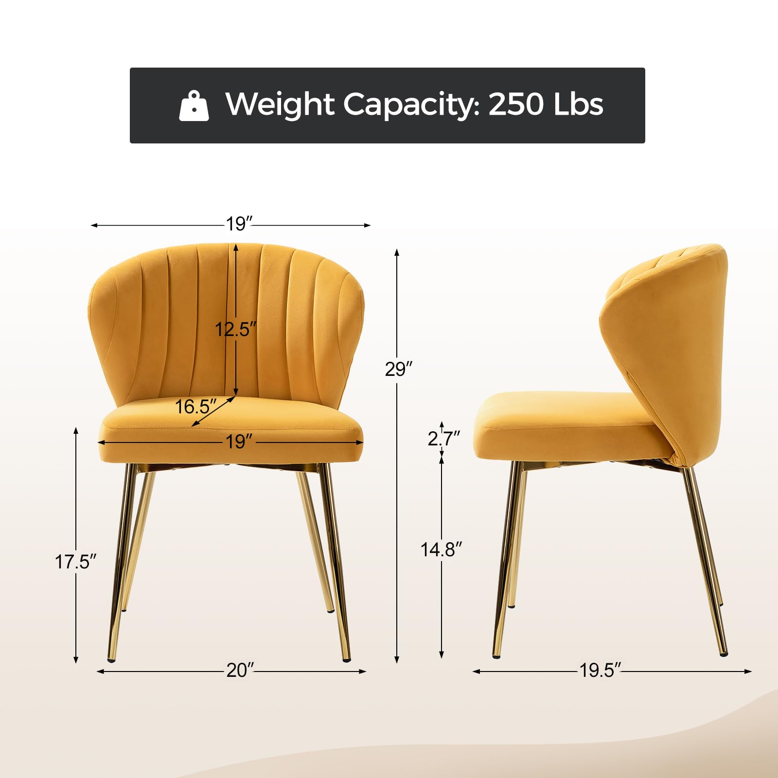 HULALA HOME Velvet Dining Chairs, Modern Small Armless Accent Chair with Gold Metal Legs, Living Room Upholstered Cute Side Chair, Elegant Tufted Back Vanity Chair for Bedroom, Auburn