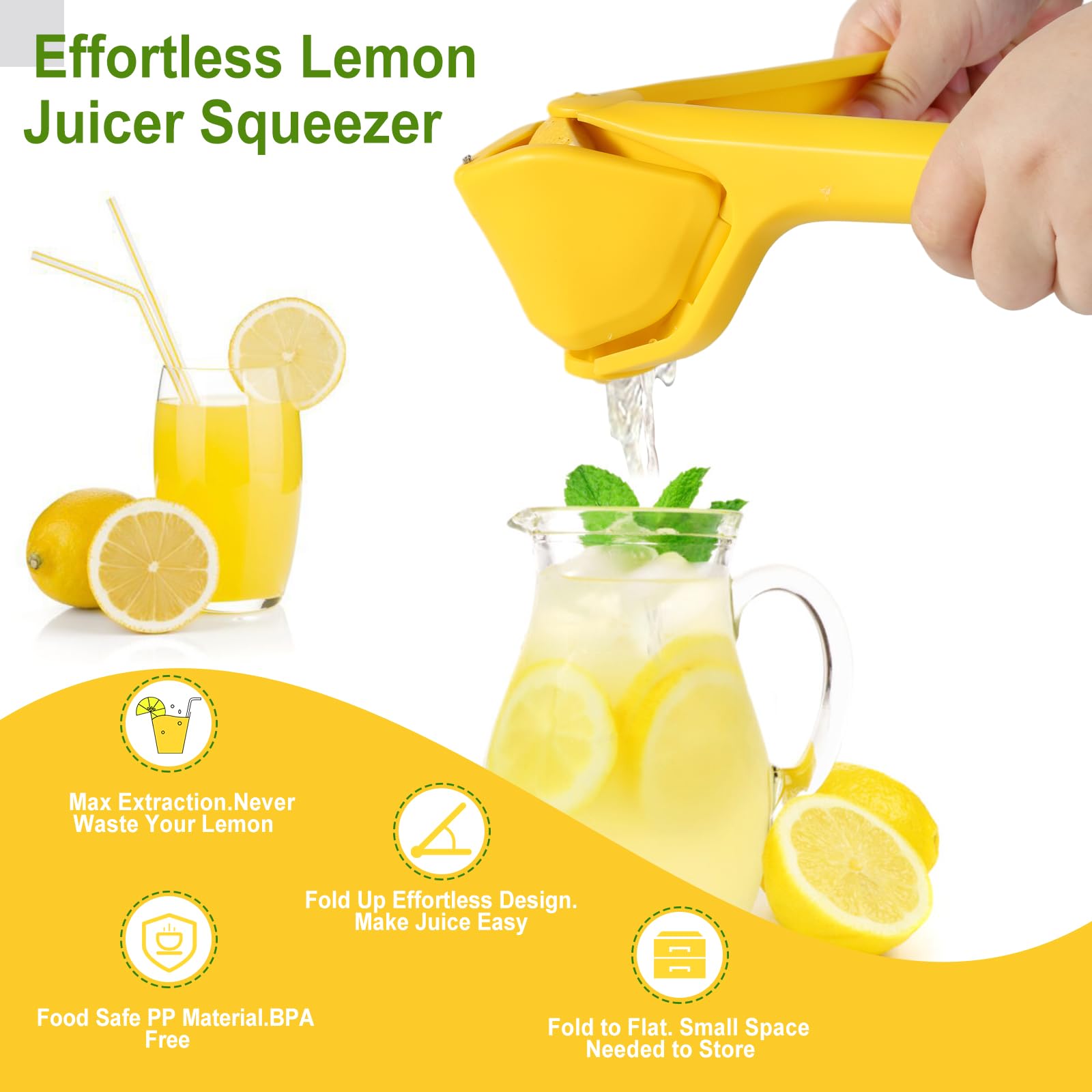 Lemon Squeezer, Effortless Manual Flat Lime Juicer Hand Press | Easy to Make Juice From Lemon, Lime, Citrus, Orange, Fruits, Folds Design For Saving Space Storage