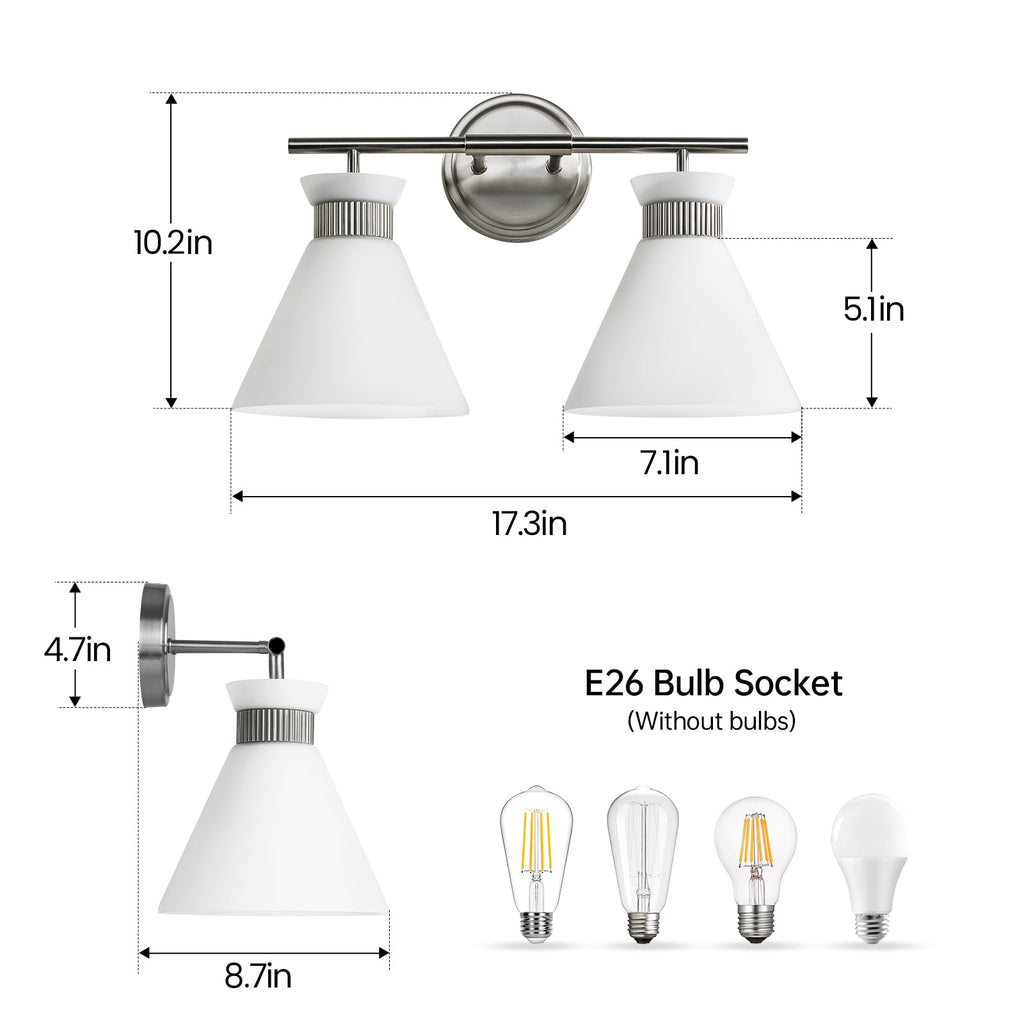 WOSHITU Gold Bathroom Light Fixtures: Modern Vanity Lighting Fixtures 2 Lights for Bathroom Mid Century Vanity Light Sconces Over Mirror with Frosted Milky Glass for Bath Bedroom Makeup