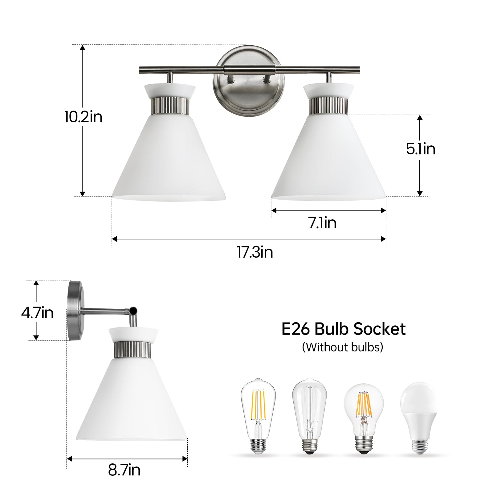 WOSHITU Gold Bathroom Light Fixtures: Modern Vanity Lighting Fixtures 2 Lights for Bathroom Mid Century Vanity Light Sconces Over Mirror with Frosted Milky Glass for Bath Bedroom Makeup