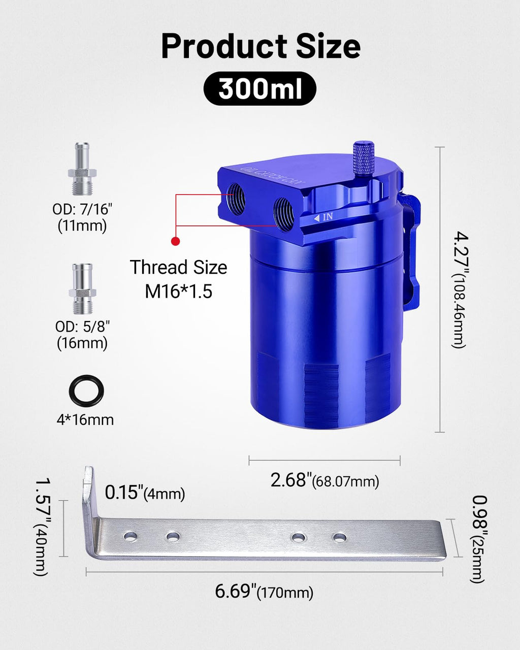 EVIL ENERGY Oil Catch Can, 300ML Universal Baffled Catch Can Kit with 5FT 3/8 Inch Hose, Aluminum Air Oil Separator Upgraded Internal Filter