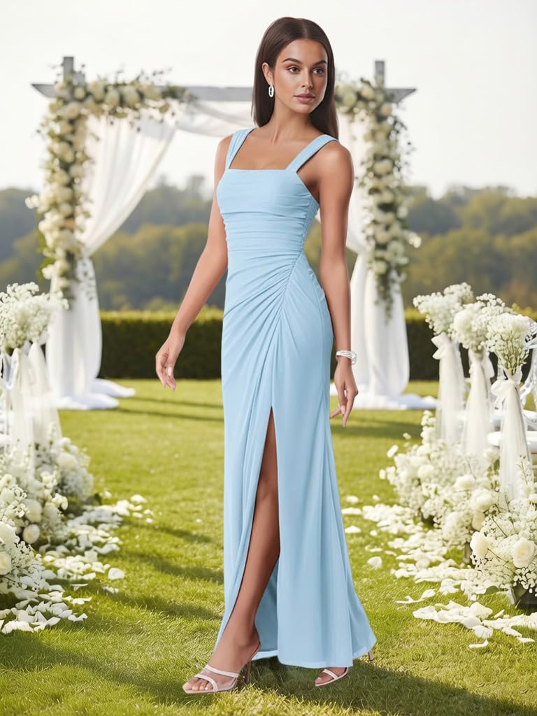 Women Sexy Mesh Tie Low Back Sleeveless Split Ruched Maxi Dress Party Cocktail Long Dress Wedding Guest Dresses