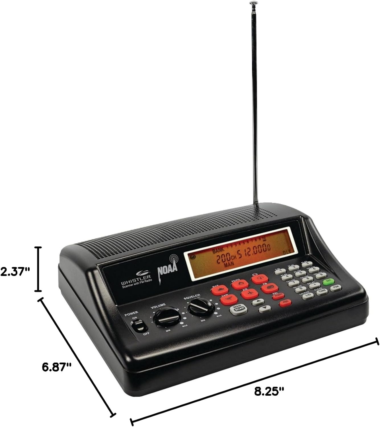 Whistler WS1025 Analog Desktop Scanner – Programmable Police/Fire/Weather Radio with 200 Channels and Backlit LCD Display – Easy-to-Use Base Unit – Black