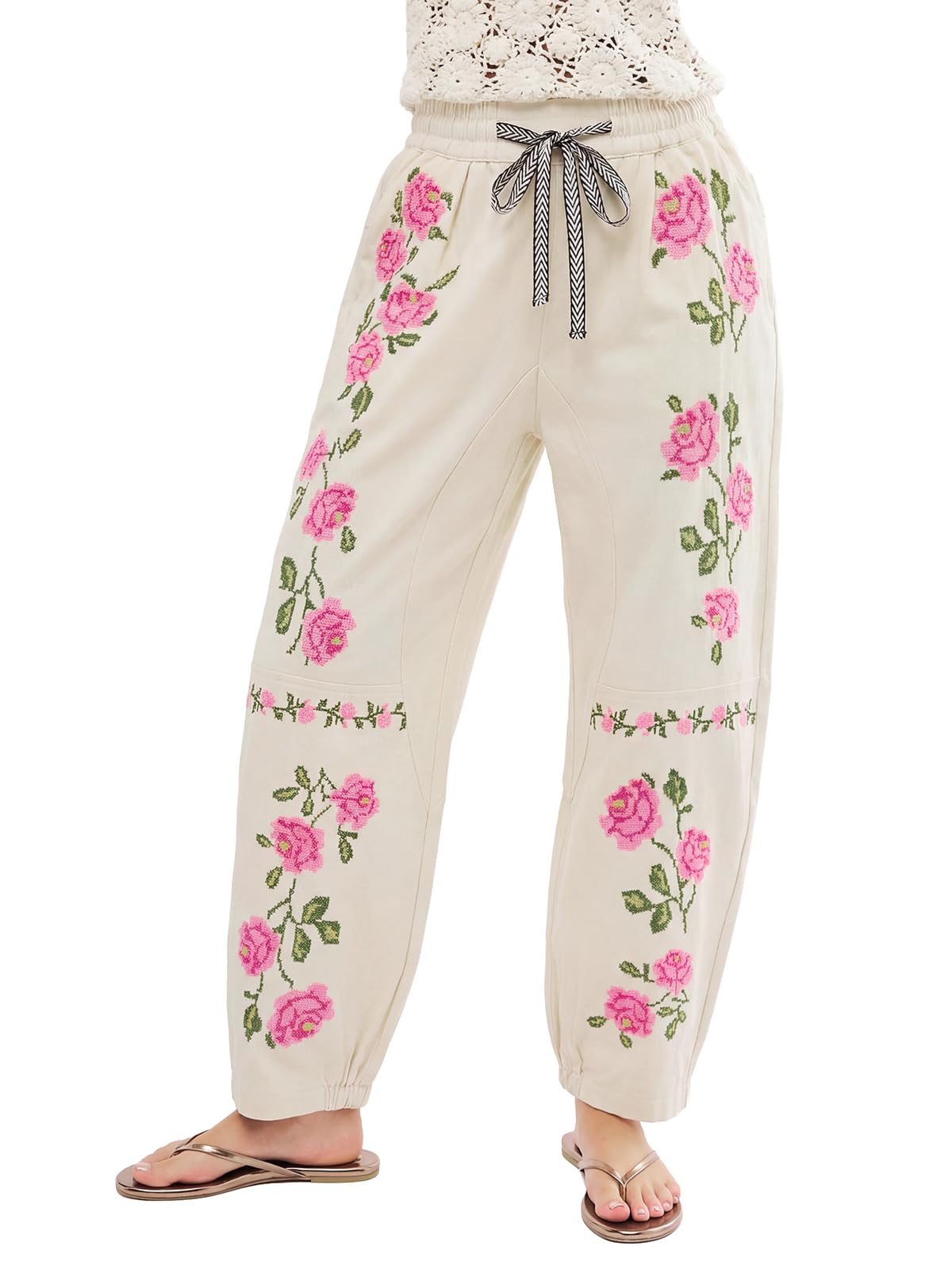 Kedera Mid Rise Barrel Jeans for Women Embroidered Wide Leg Denim Pants Boyfriend Baggy Jeans with Pockets