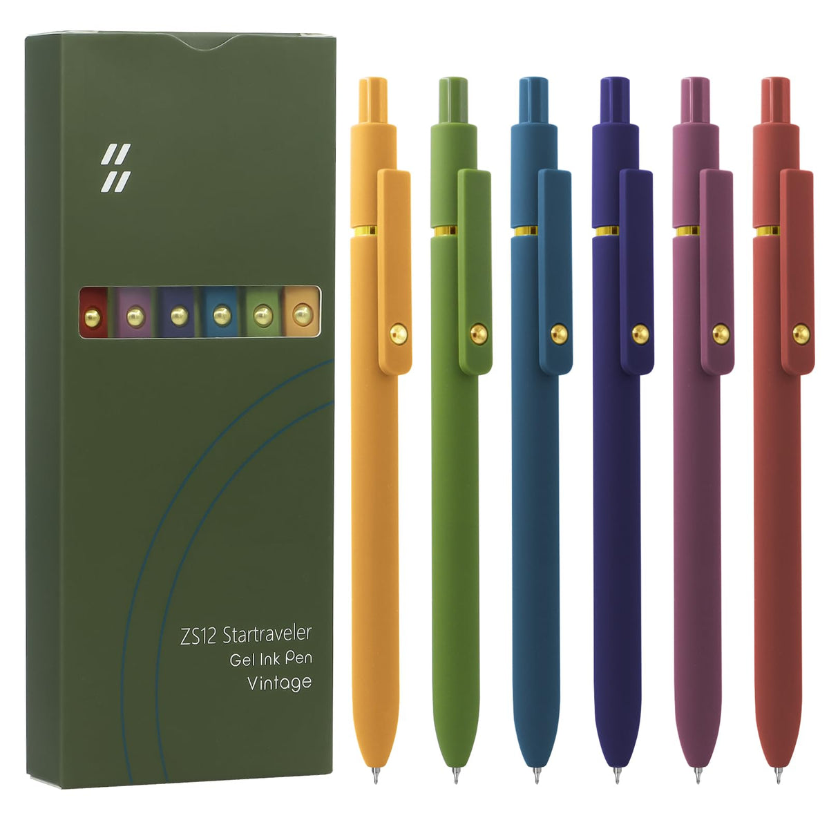 UIXJODO 12 Pcs Gel Pens 0.5mm Quick Dry Black Ink Pens Fine Point Smooth Writing Pens, Cute Office and School Supplies Gifts for Women Teacher Students (12 Pcs Morandi and Vintage Gold)