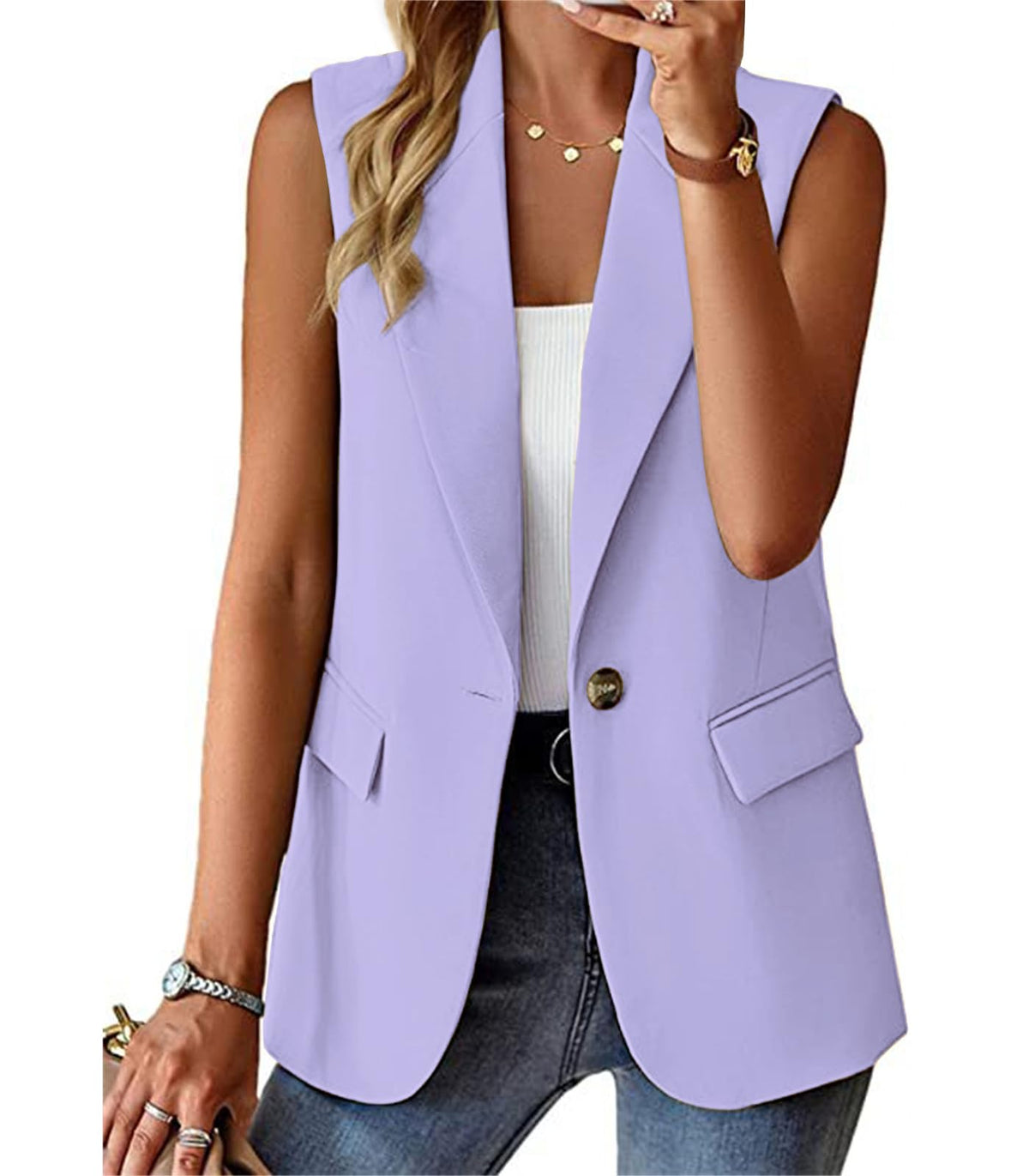 Sleeveless Blazer Vest for Women Summer 2026 Fashion Casual Lightweight Open Front Work Office Blazer Jackets with Pockets