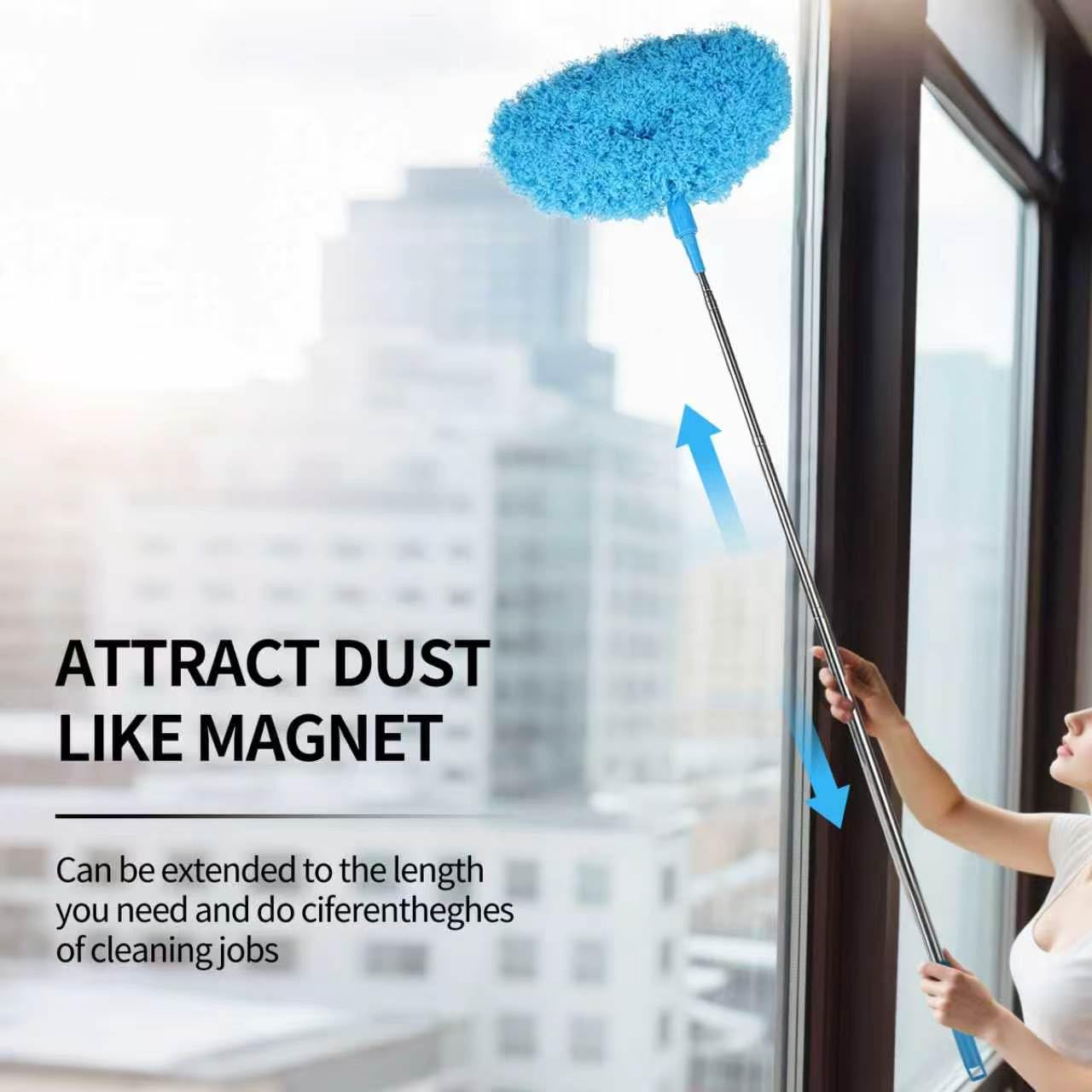 Ceiling Fan Cleaner Duster Reusable Microfiber Removable Duster with Extension Pole Adjusts 12 to 71 Inch for Cleaning Walls Bookshelves Furniture Door Window Top (Blue)
