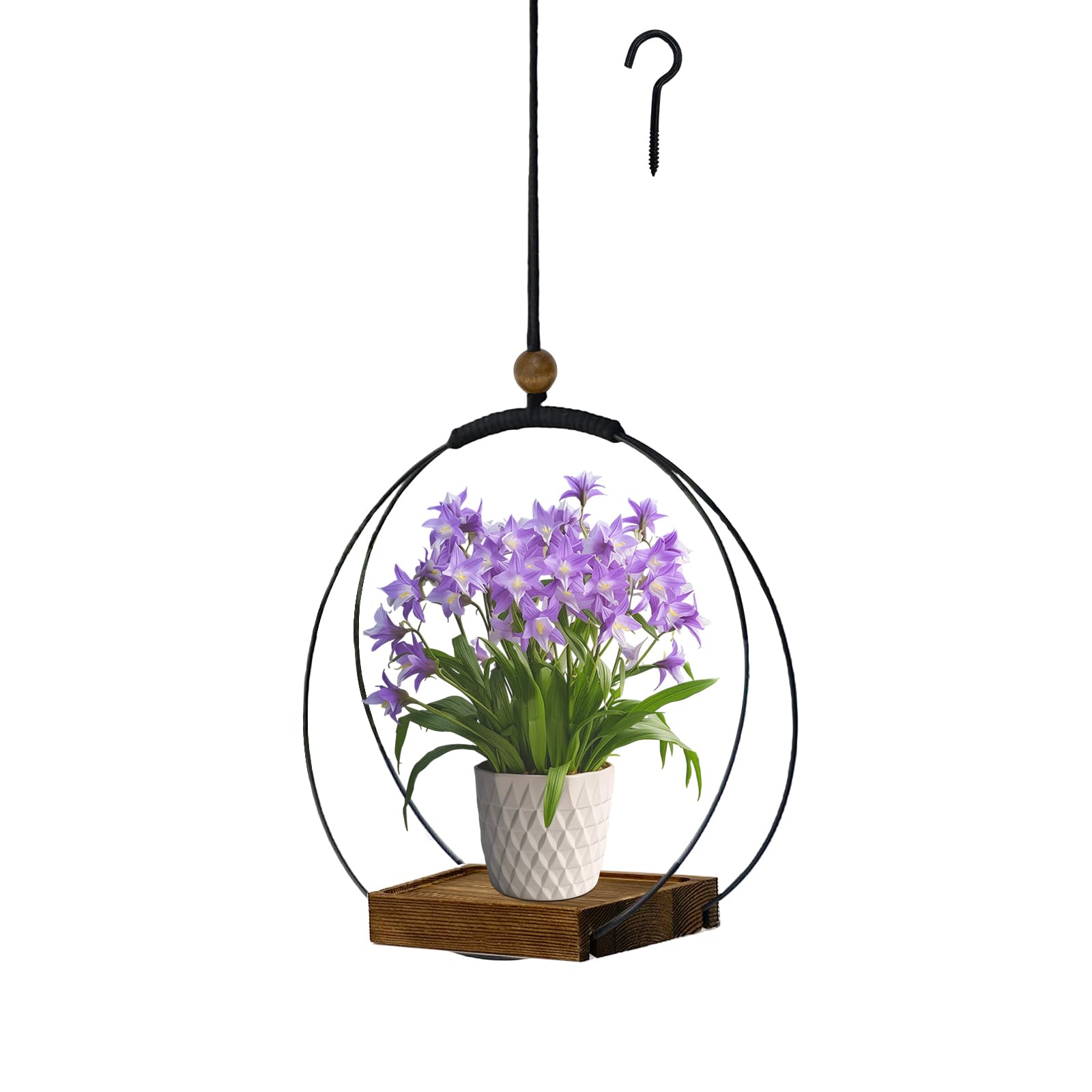 Hanging Planter for Indoor Plants, Black Plant Hanger Indoor with Sturdy Wood Base, Modern Boho Macrame Plant Hanger for 3-5.5 Inch Pot, Hanging Wall Ceiling Window Home Decor (Pots Not Included)