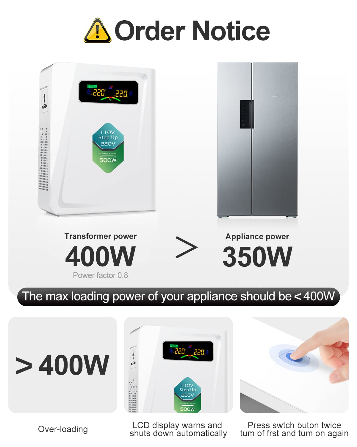 220v to 110v Step Down Transformer 1000W Power Voltage Converters, No Noise, Ten Protection Functions, Suit for Coffee Machines, Rice Cookers and Other US Appliances Used in Europe