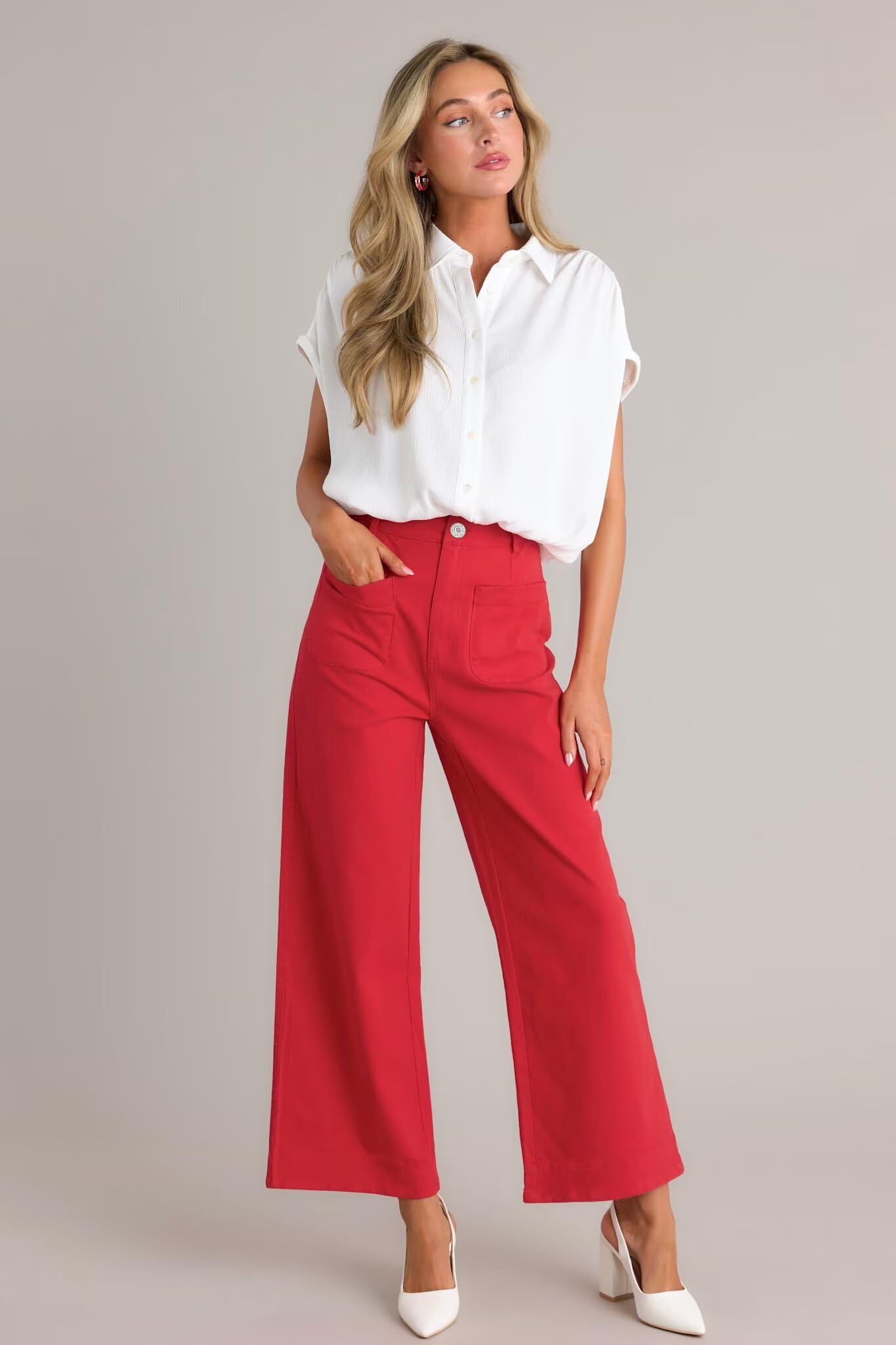 Allimy Women's High Waisted Cropped Wide Leg Jeans Stretchy Loose Denim Pants with Front Patch Pockets