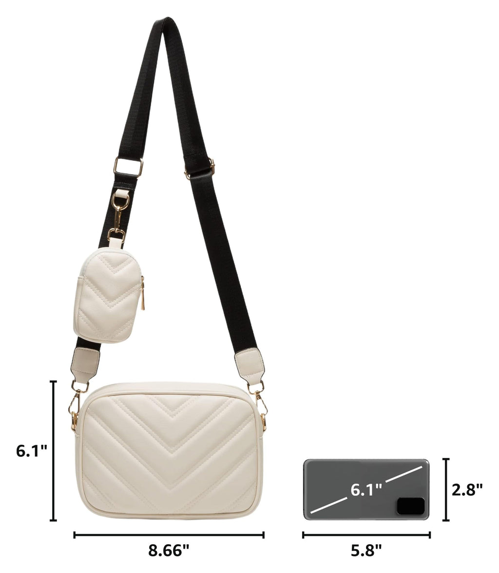 Herald Chevron Quilted Small Crossbody Bag with Coin Purse Pouch, Women Square Camera Side Shoulder 2 Size Handbags | Chevron