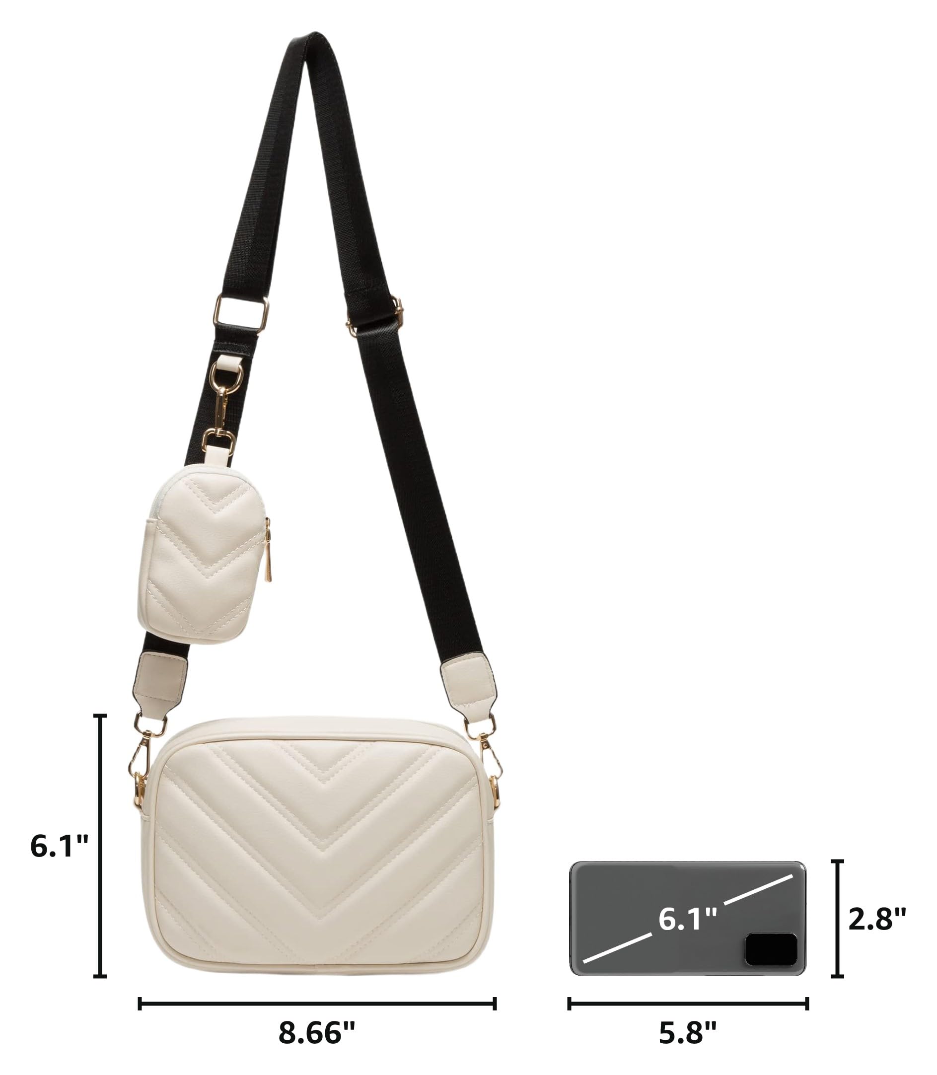 Herald Chevron Quilted Small Crossbody Bag with Coin Purse Pouch, Women Square Camera Side Shoulder 2 Size Handbags | Chevron