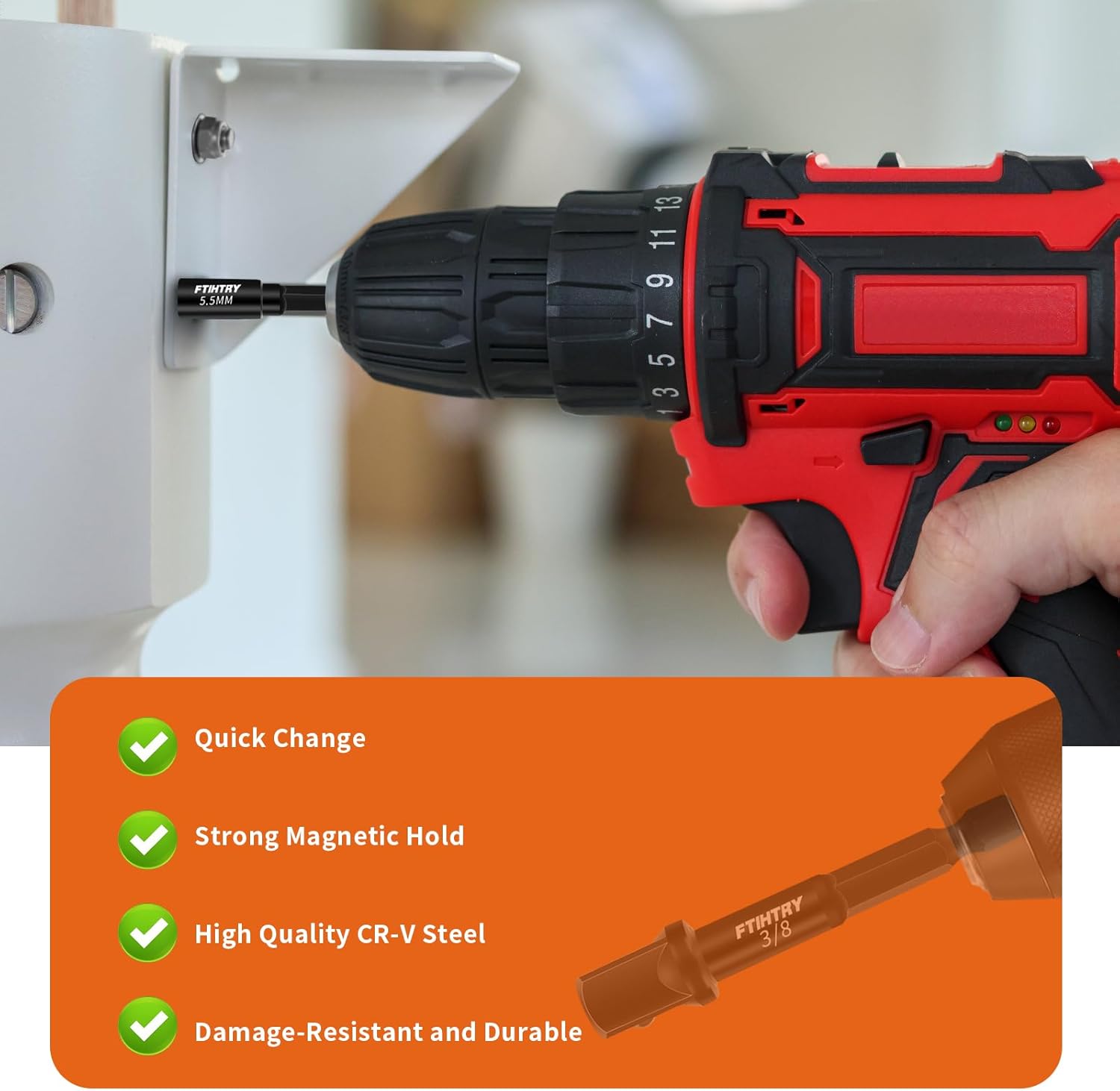 FTIHTRY 39Pcs Magnetic Nut Driver Set for Impact Drill, Metric & SAE Magnetic Impact Drill Driver Bit, 1/4" Hex Shank, Fully Magnetic Hex Nut Driver Drill Bit Master Kit, Black