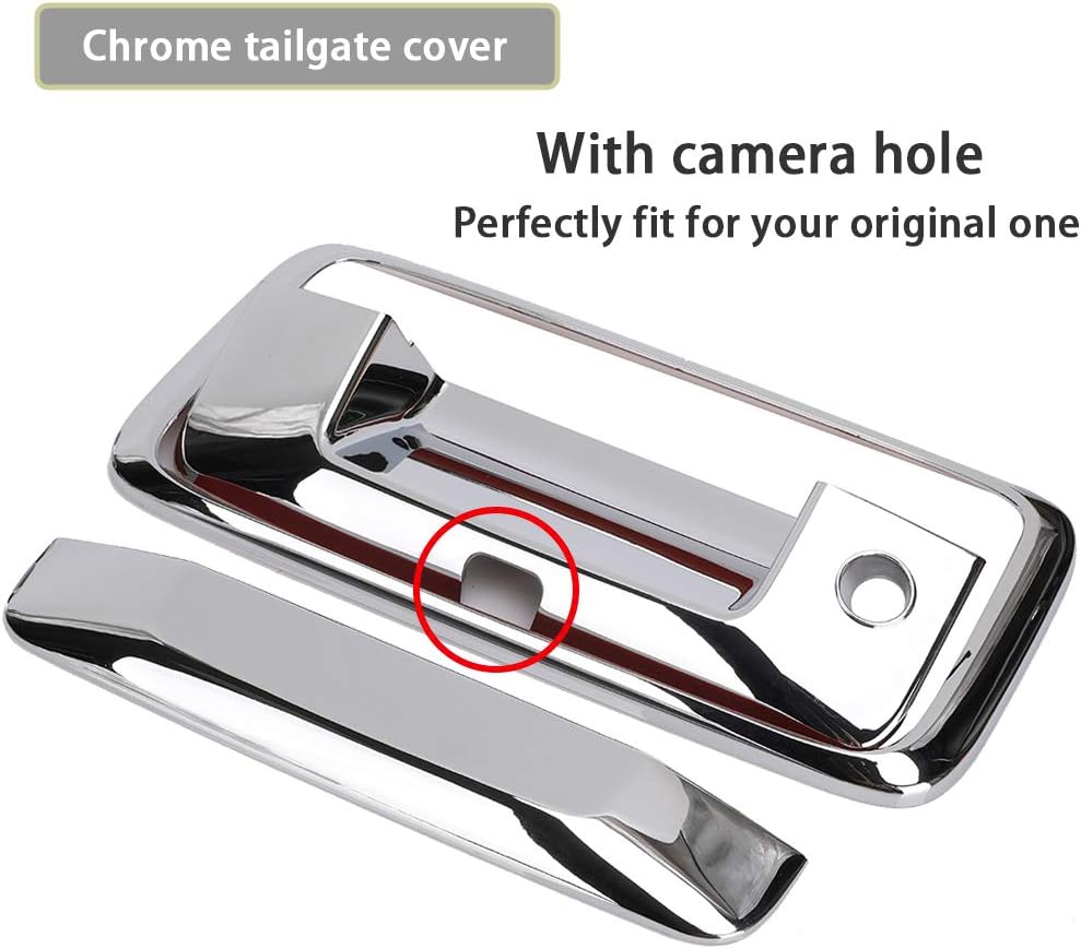 Chrome Door Handle Covers+Top Half Mirror Covers+Tailgate Cover (with Camera Hole) Compatible with Chevrolet Silverado GMC Sierra 1500 2500 3500 2014-2018 - Not for Towing Mirror