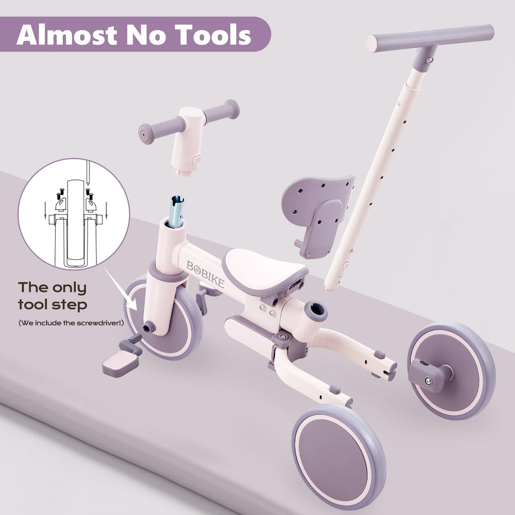 Toddler Bike with Push Handle,Tricycles for 1 to 3 Years Old, Toddler Tricycle with Push Handle for Boy Girl, Baby Balance Bike with Adjustable Seat Height and Removable Pedal (Black)