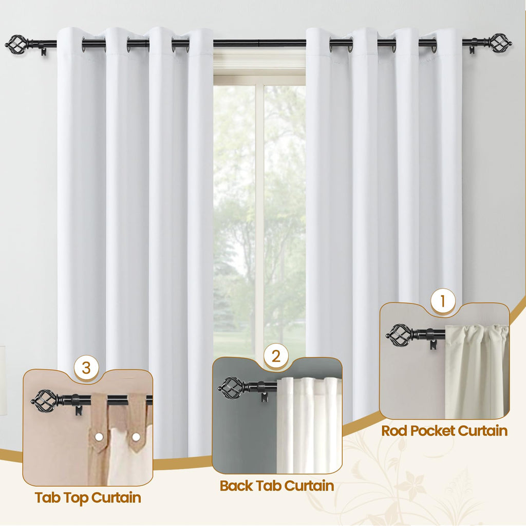 KAMANINA Silver Curtain Rod 32 to 58 Inch(2.6-4.8ft), Adjustable Curtain Rods for Windows 28 to 48 Inch, 3/4 Inch Splicing Drapery Rods with Twisted Cage Finial