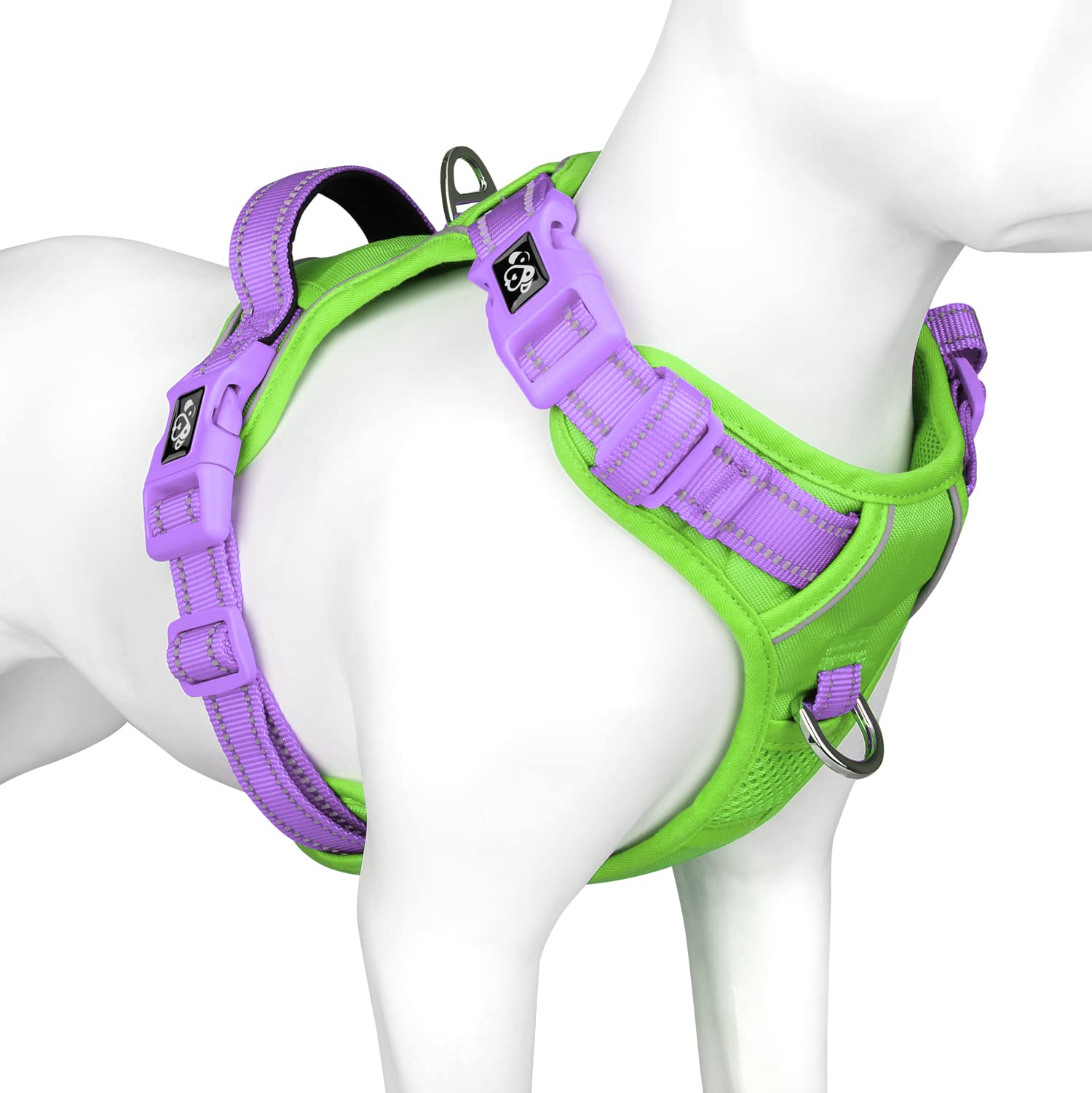 PHOEPET No Pull Dog Harness, Unique Colors Reflective Adjustable Dog Vest, with Soft Training Handle Metal Clips for Small Medium Large Dogs (Baby Blue Base & Pink Straps,S)