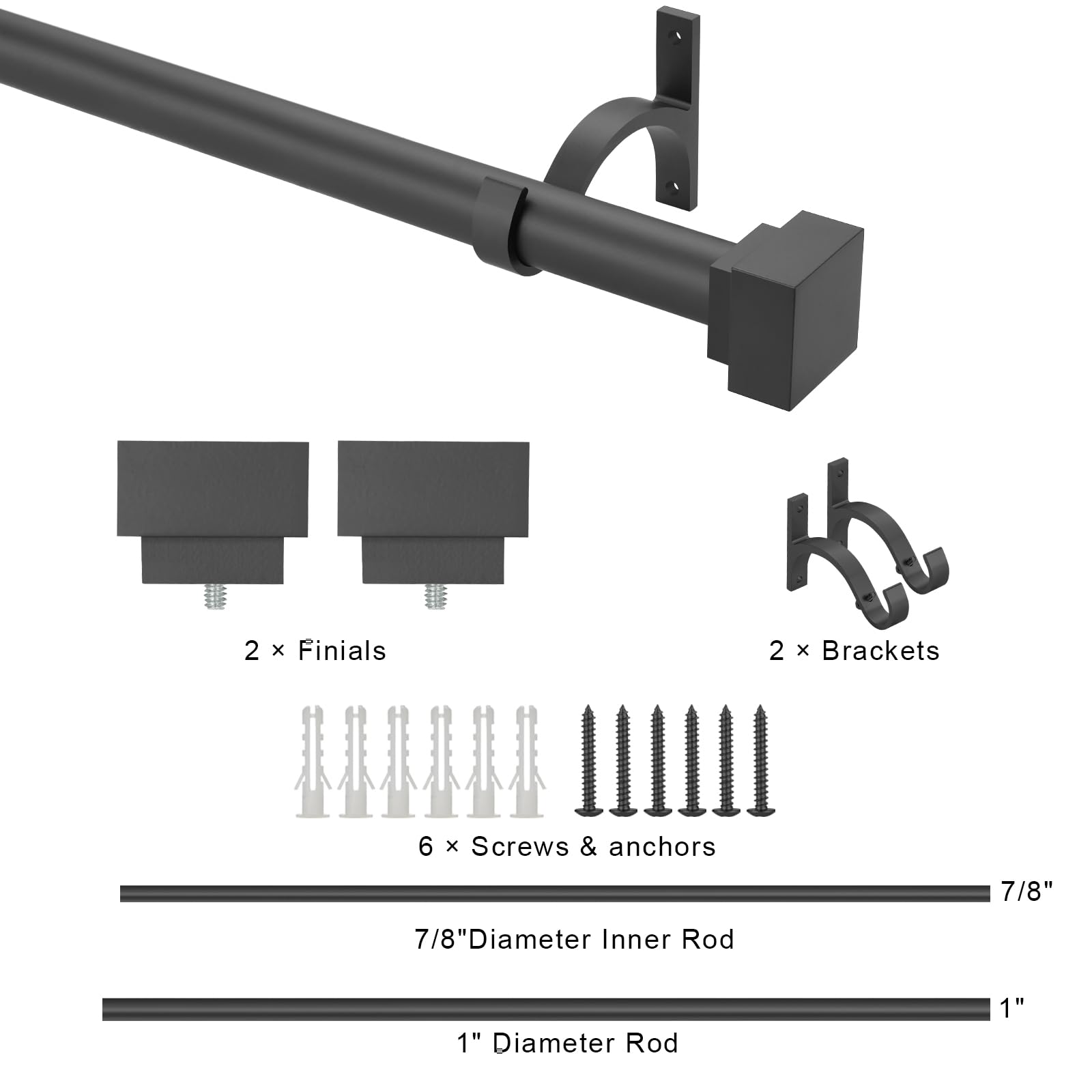 Single Curtain Rods for Windows 28 to 48 Inch(2.3-4ft),1 Inch Diameter Adjustable Heavy Duty Drapery Rods,with Modern Square Aluminum Alloy Finials,Antique Bronze