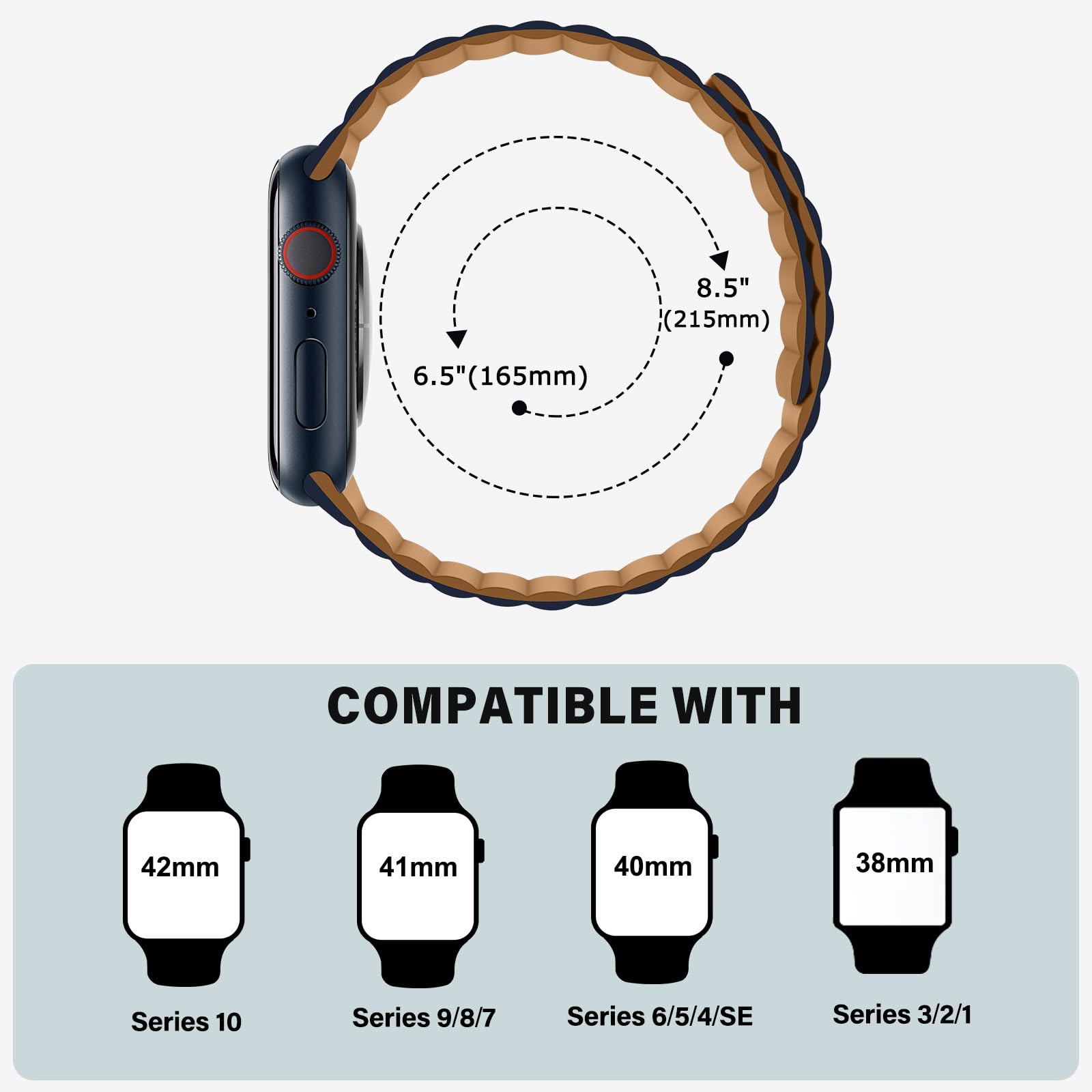 Bisikor Compatible with Apple Watch Band 49 46 45 44 42 41 40 38mm, Double Sided Wearable Silicone Magnetic Strap for iWatch Ultra SE Series 11 10 9 8 7 6 5 4 3 2 1 (38/40/41/42, Beige/Gray)