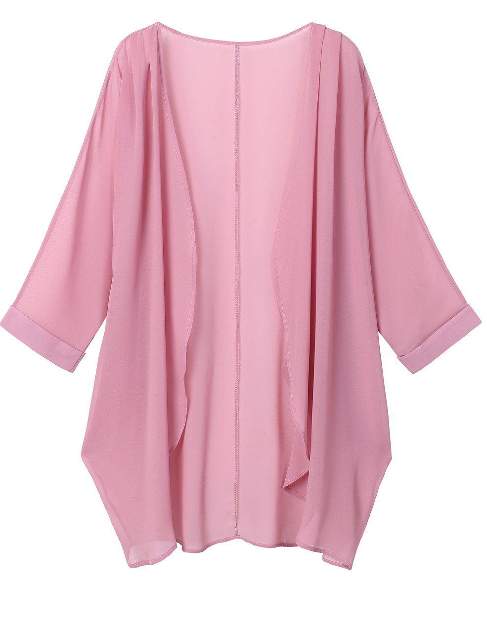 olrain Women's Floral Print Sheer Chiffon 3/4 Bat Sleeve Casual Loose Kimono Cardigan Capes