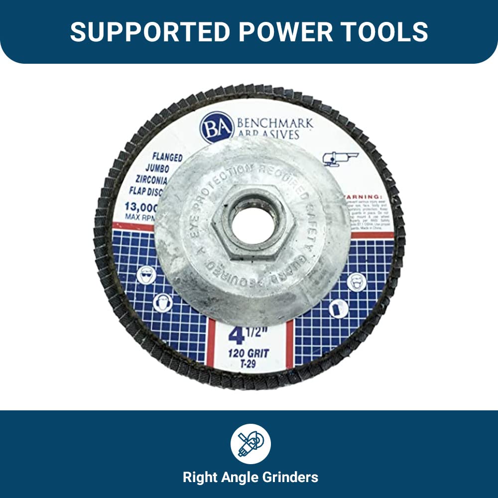 Benchmark Abrasives 4.5" x 5/8"-11 Premium High Density Jumbo Zirconia Type 29 Flap Discs 4 1/2 for Angle Grinder, Sanding Discs, Finishing - Grinding Wheels 4 1/2 Inch (10 Pack) - 40 Grit