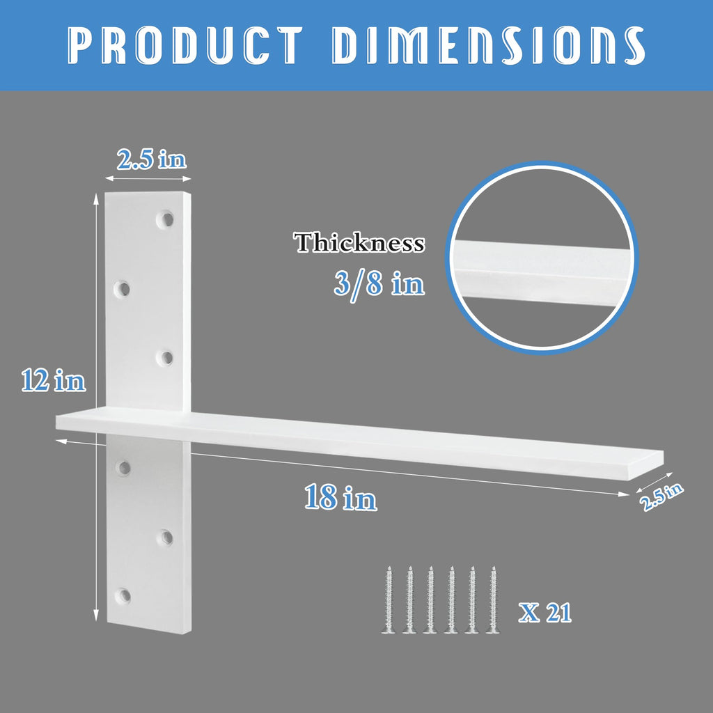 Floating Shelf Bracket 3/8" Thick Heavy Duty Shelf Brackets 2 Pack Free Hanging Countertop Support Bracket 8" Lx2.5 W Floating Wall Brackets for Cabinets, Granite, Dishwasher, Bench Seats Vanities