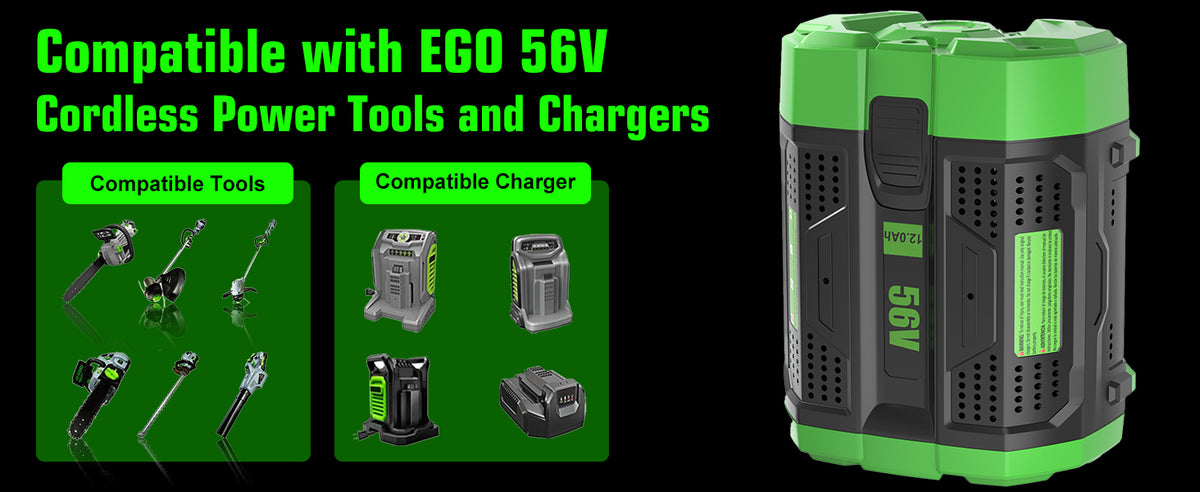 12000mAh 56V Replacement for EGO 56V Lithium Battery Compatible with EGO 56 Volt Battery Power+ Tools BA2800 BA4200 BA4200T CS1604 CS1804 CS1403 HT2400 LB6504 LB5804 LB6500 LB4800 PH1400 Tools(Black)