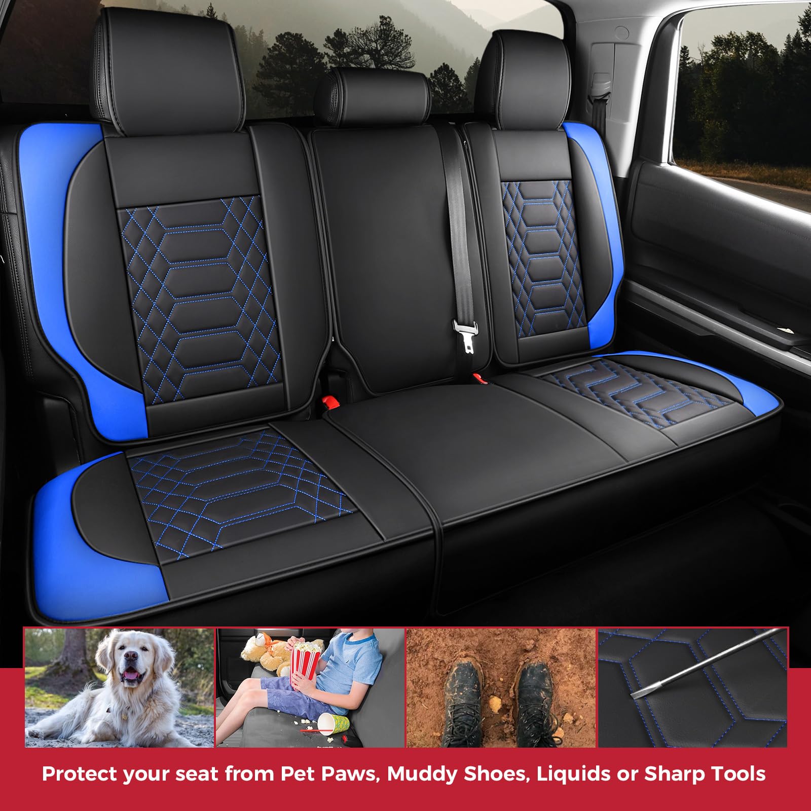 FREESOO Tundra Seat Covers 2007-2013, Fit for Toyota Tundra Crewmax Cab 5 Seats, Custom Truck Seat Covers with Waterproof Faux Leather Black